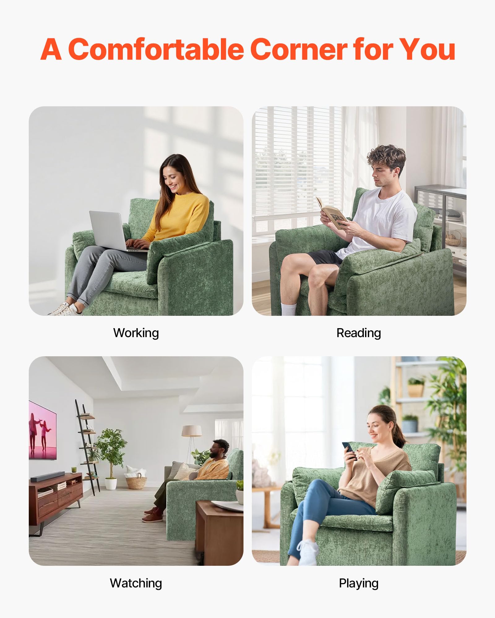 Green Fabric Accent Chair with Arched Back