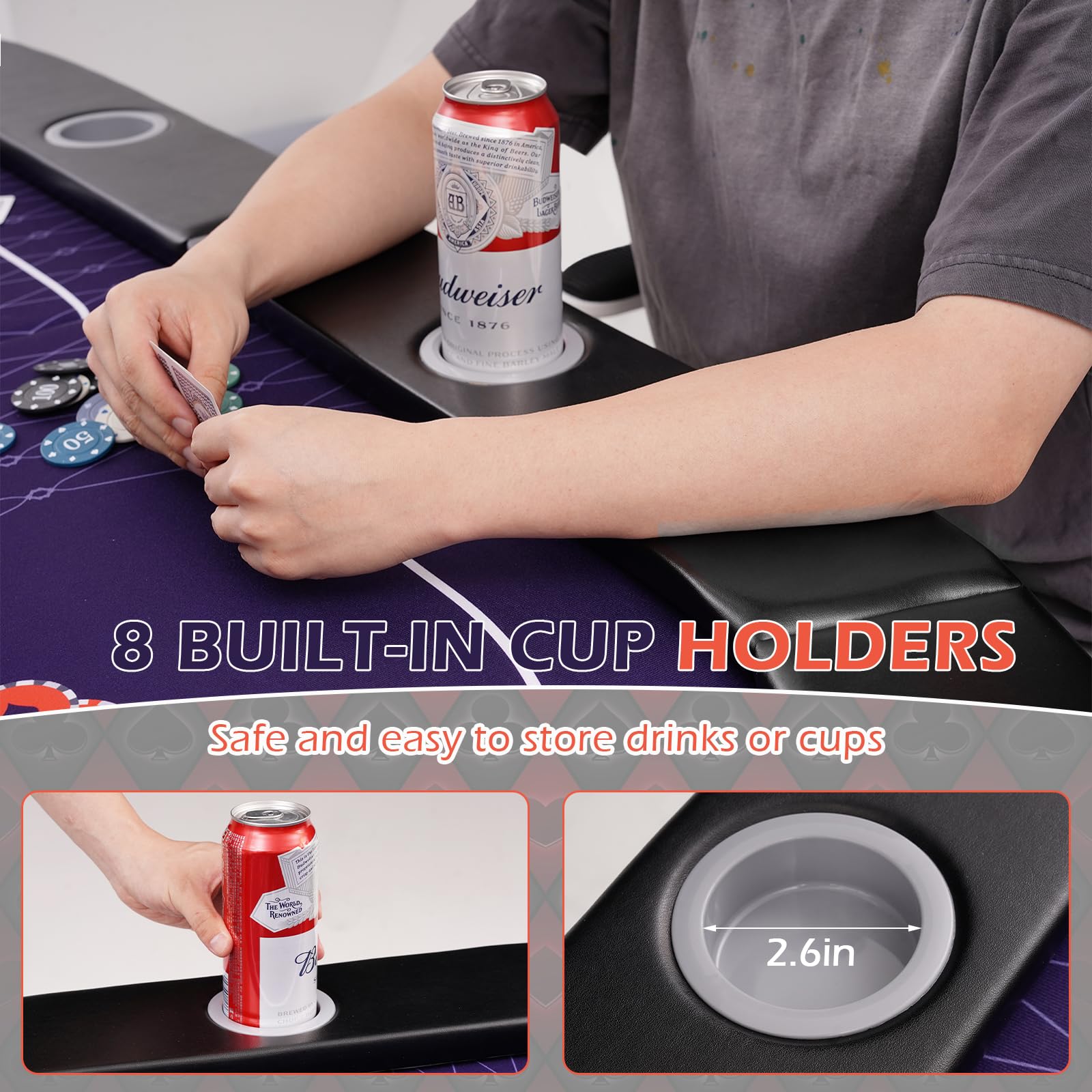 LED Poker Table 8 Player Foldable