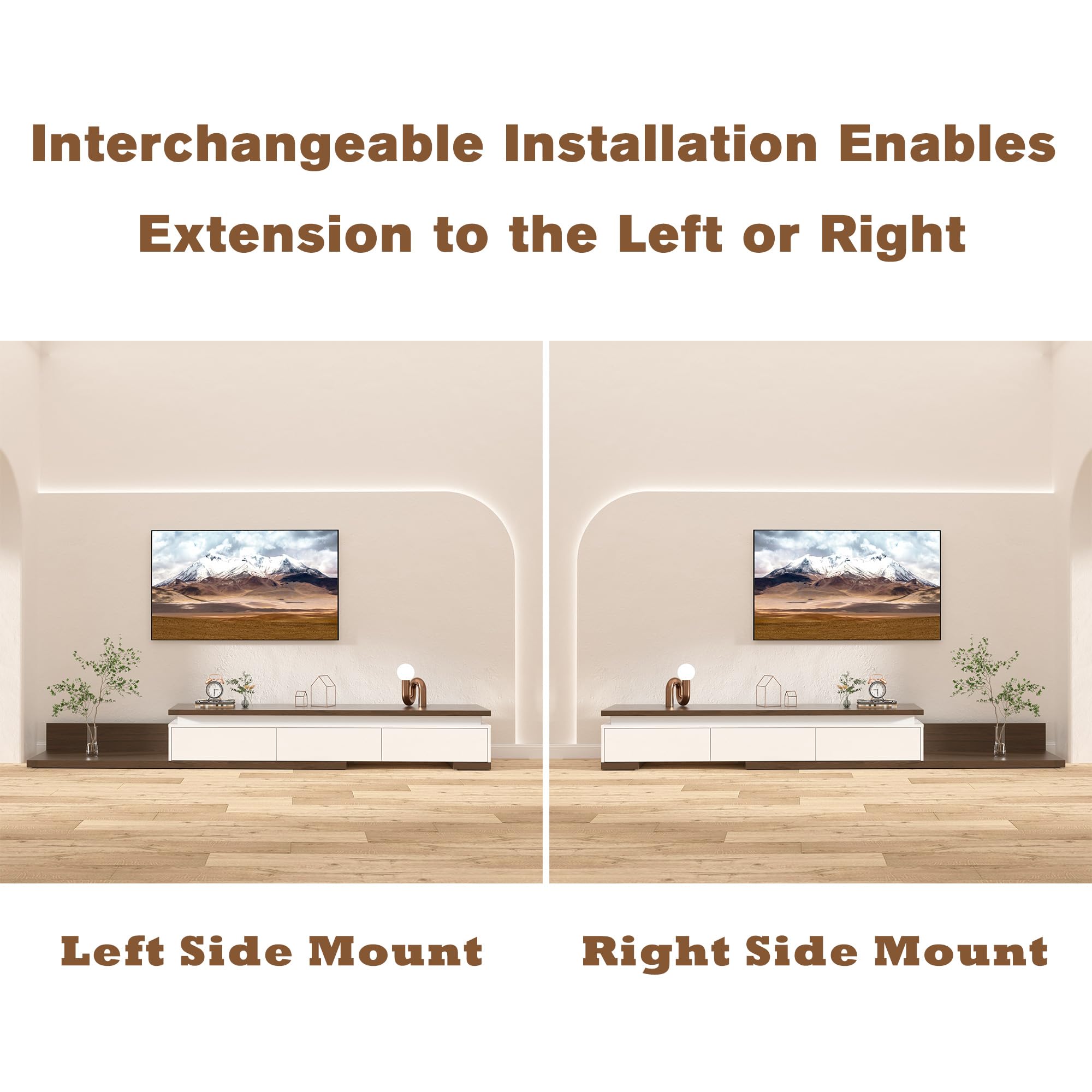 Extendable TV Stand with LED Lights and Storage Drawers