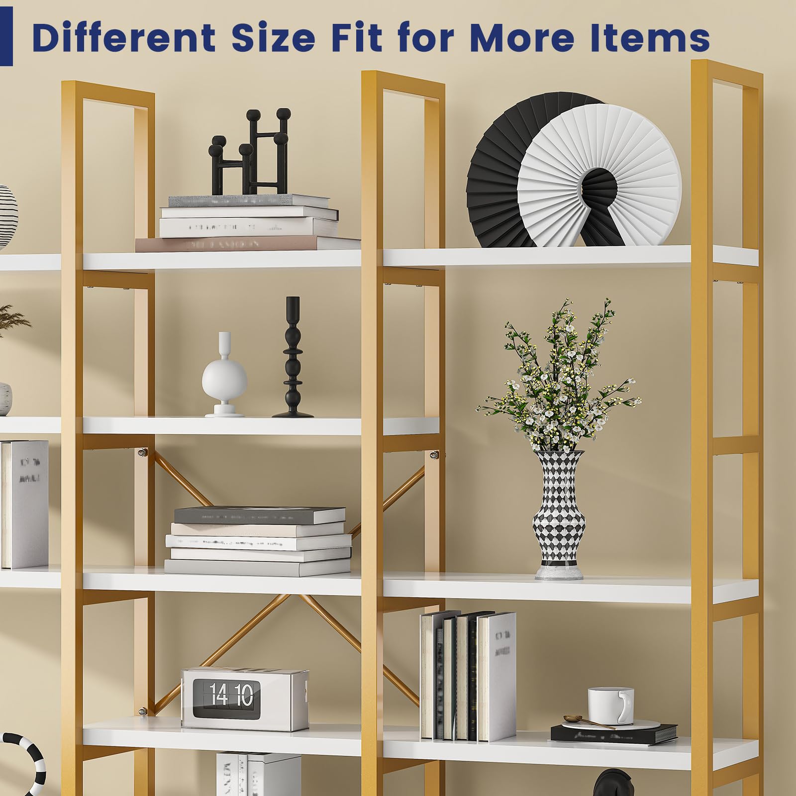 Gold Bookshelf 5 Tiers Geometric Bookcase