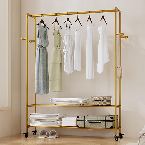 Rolling Garment Rack with Shelves and Hooks
