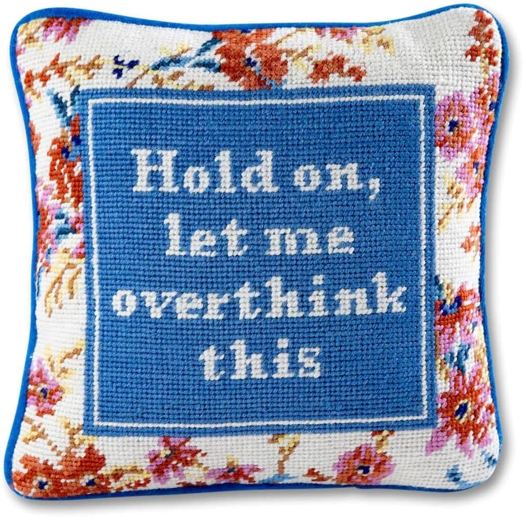 Needlepoint Decorative Throw Pillow - Overthink - 11x11