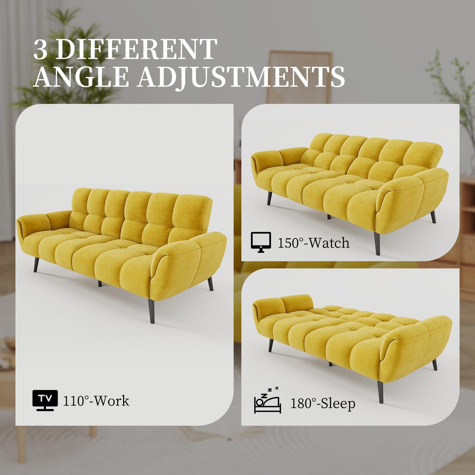 Convertible Futon Sofa Bed 76.77" Modern Linen Sleeper Couch