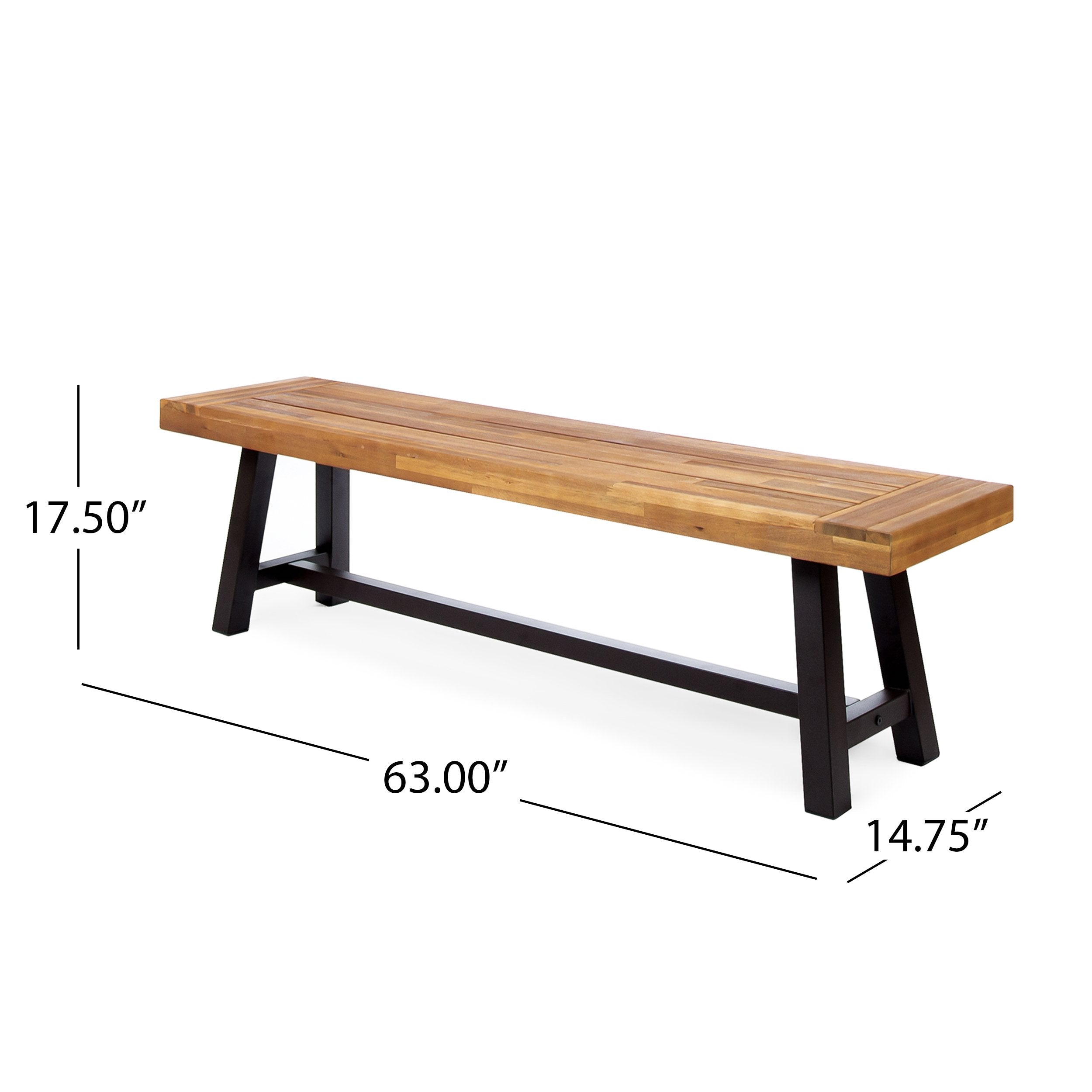 Outdoor Acacia Wood Bench with Rustic Metal Frame