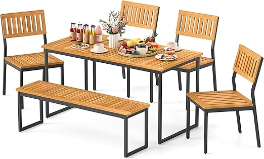 6-Piece Acacia Wood Outdoor Dining Set