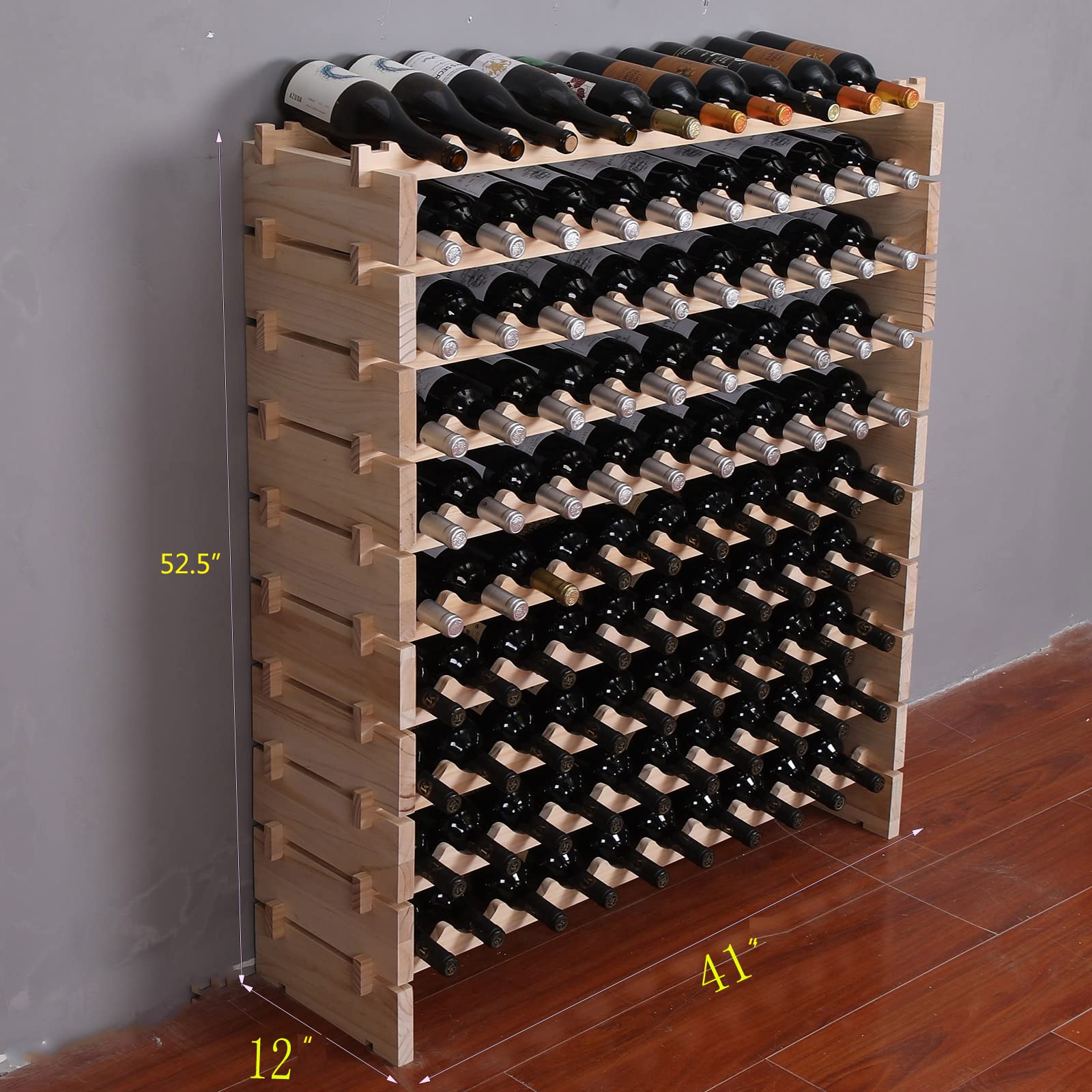 120-Bottle Pine Wood Wine Rack Freestanding Floor Storage