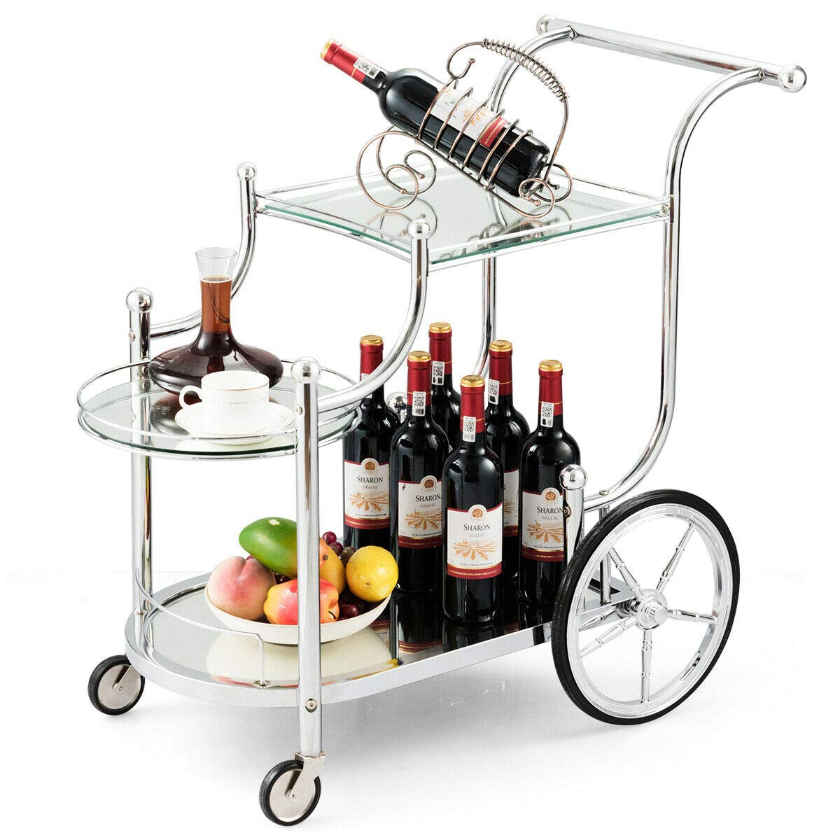 3-Tier Rolling Serving Cart with Tempered Glass
