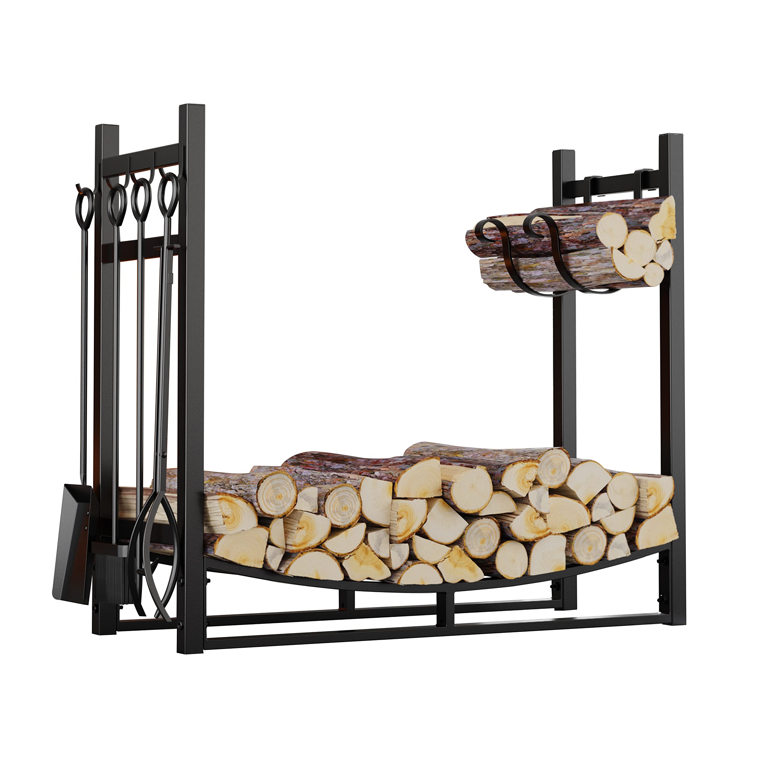 Fireplace Log Rack with Kindling Holder and 4 Tools