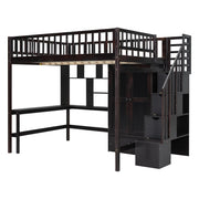Full Size Loft Bed with Stairway, Wardrobe, Desk and Drawers