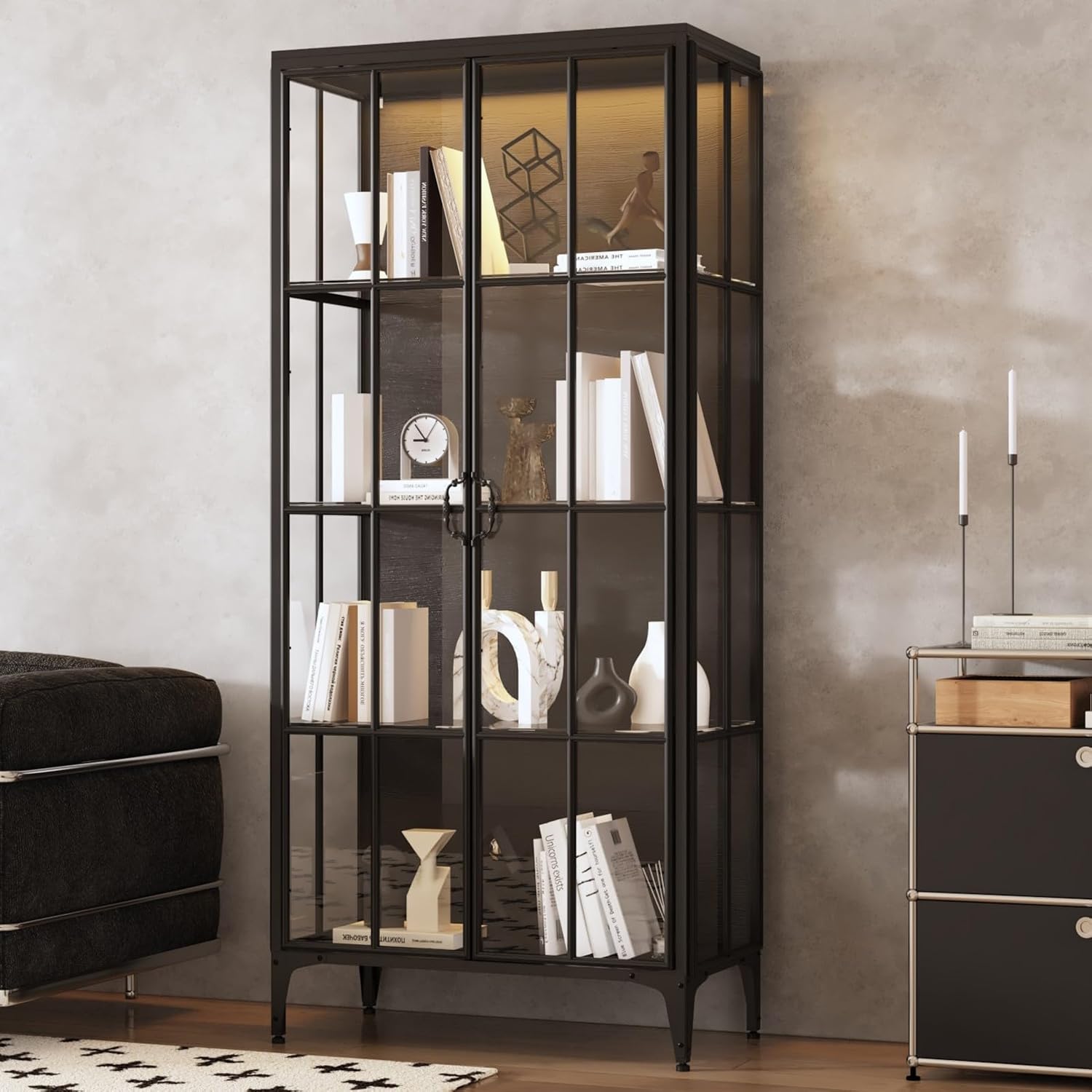 Display Cabinet with Glass Doors and LED Lights