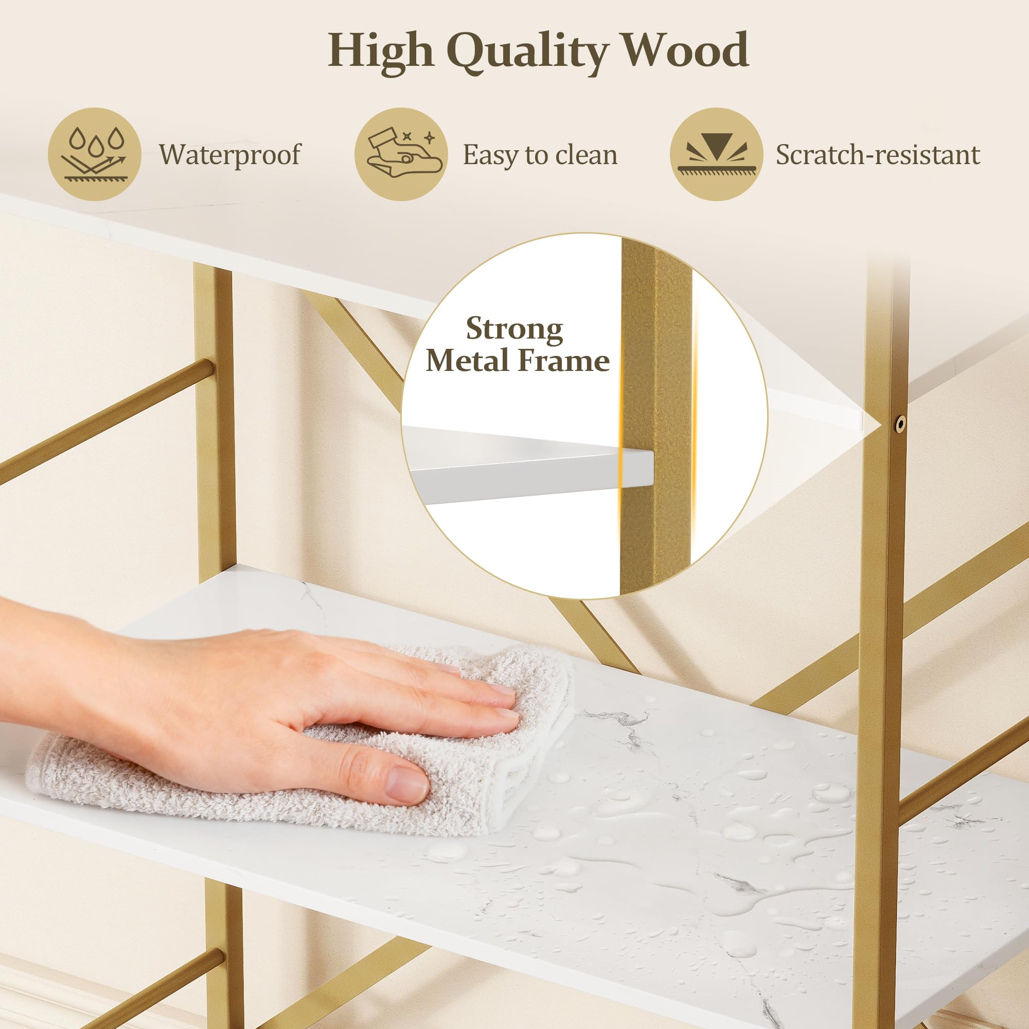 5 Tier Arched Bookshelf Gold and White