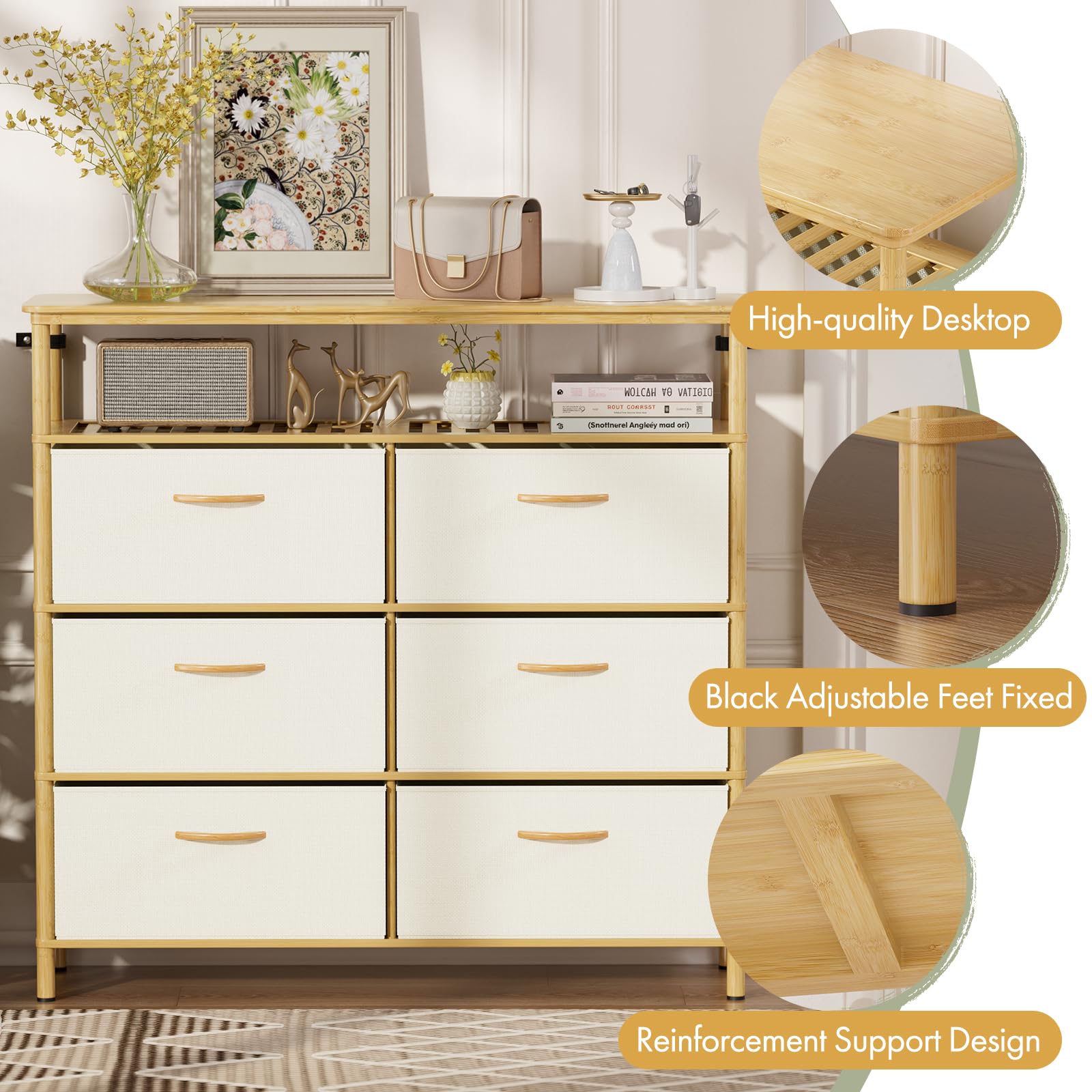 Solid Wood Dresser with 6 Drawers