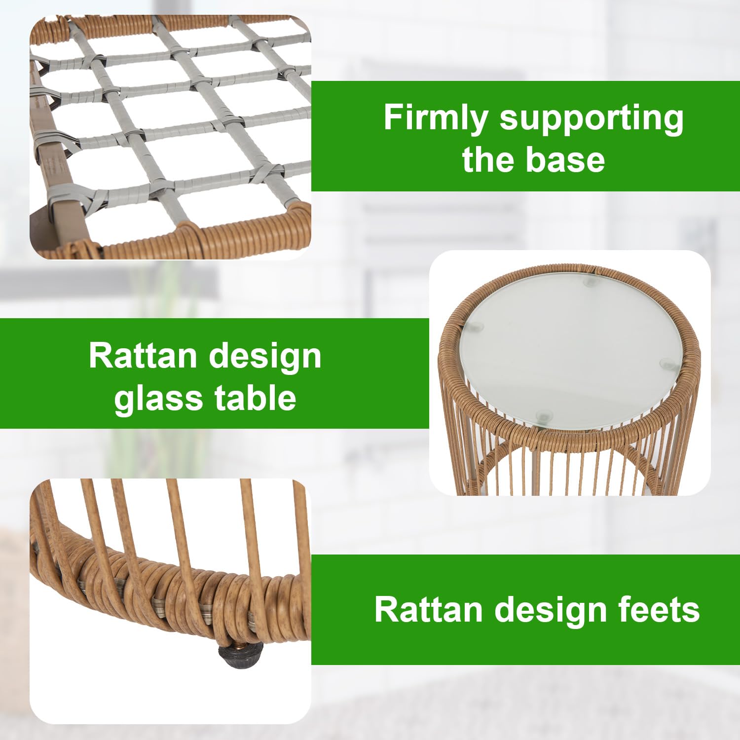 3-Piece Rattan Patio Bistro Set with Cushions