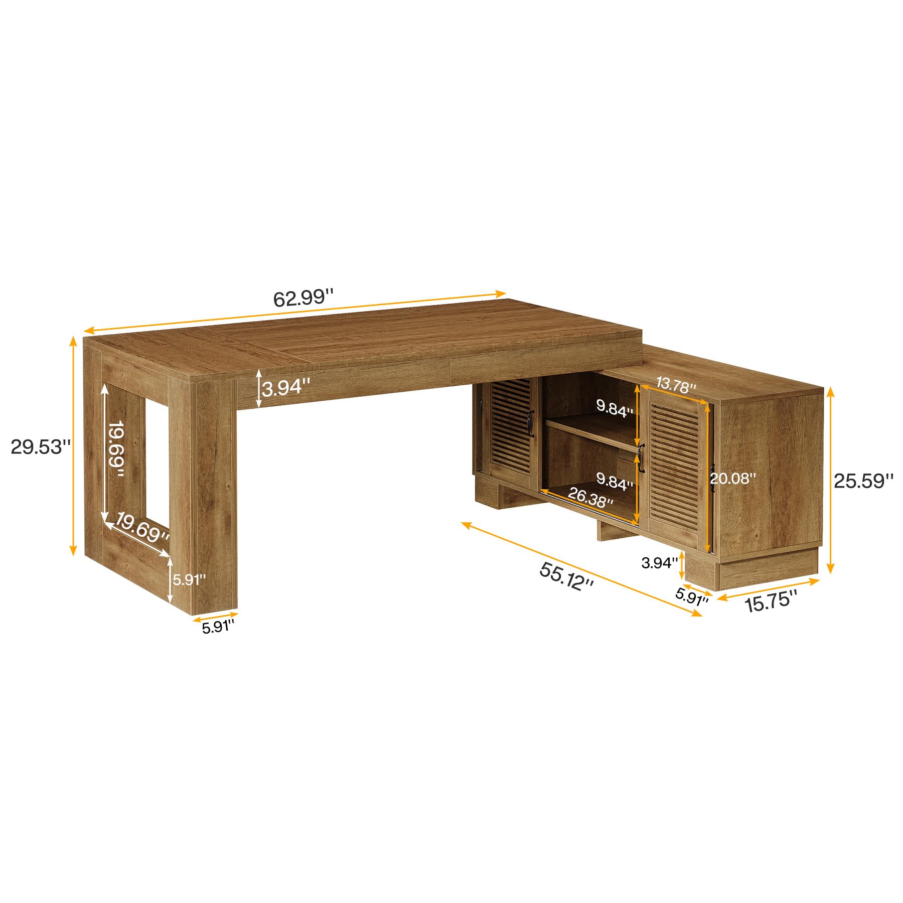 L-Shaped Executive Desk with Storage Cabinets and Shelf