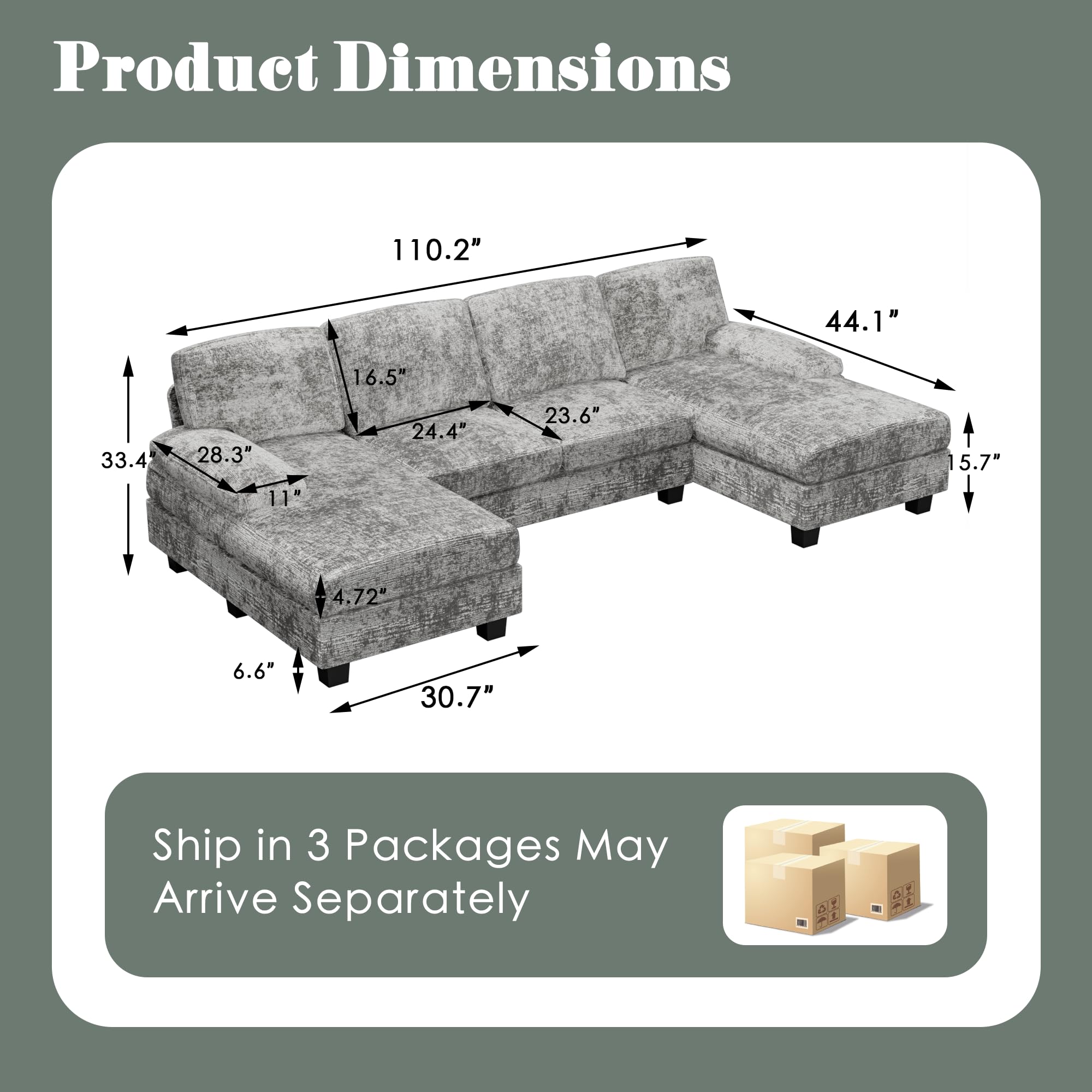 U-Shaped Sectional Sofa with Double Chaise
