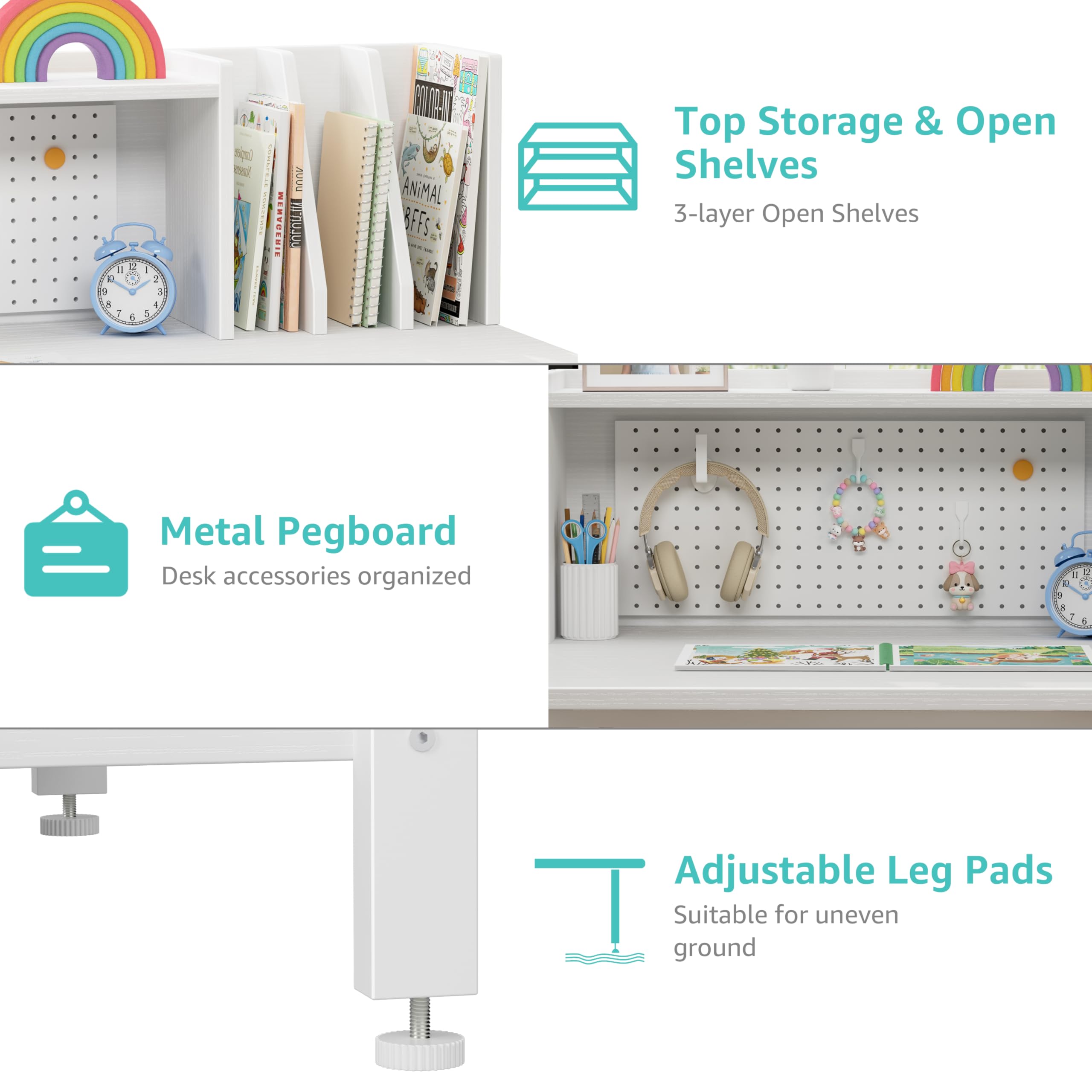 Kids Desk and Chair Set with Hutch and Pegboard