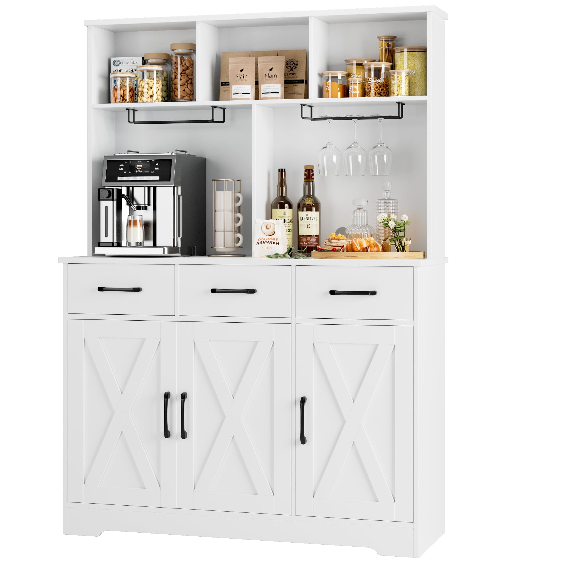 Buffet Cabinet with Hutch White Farmhouse Storage