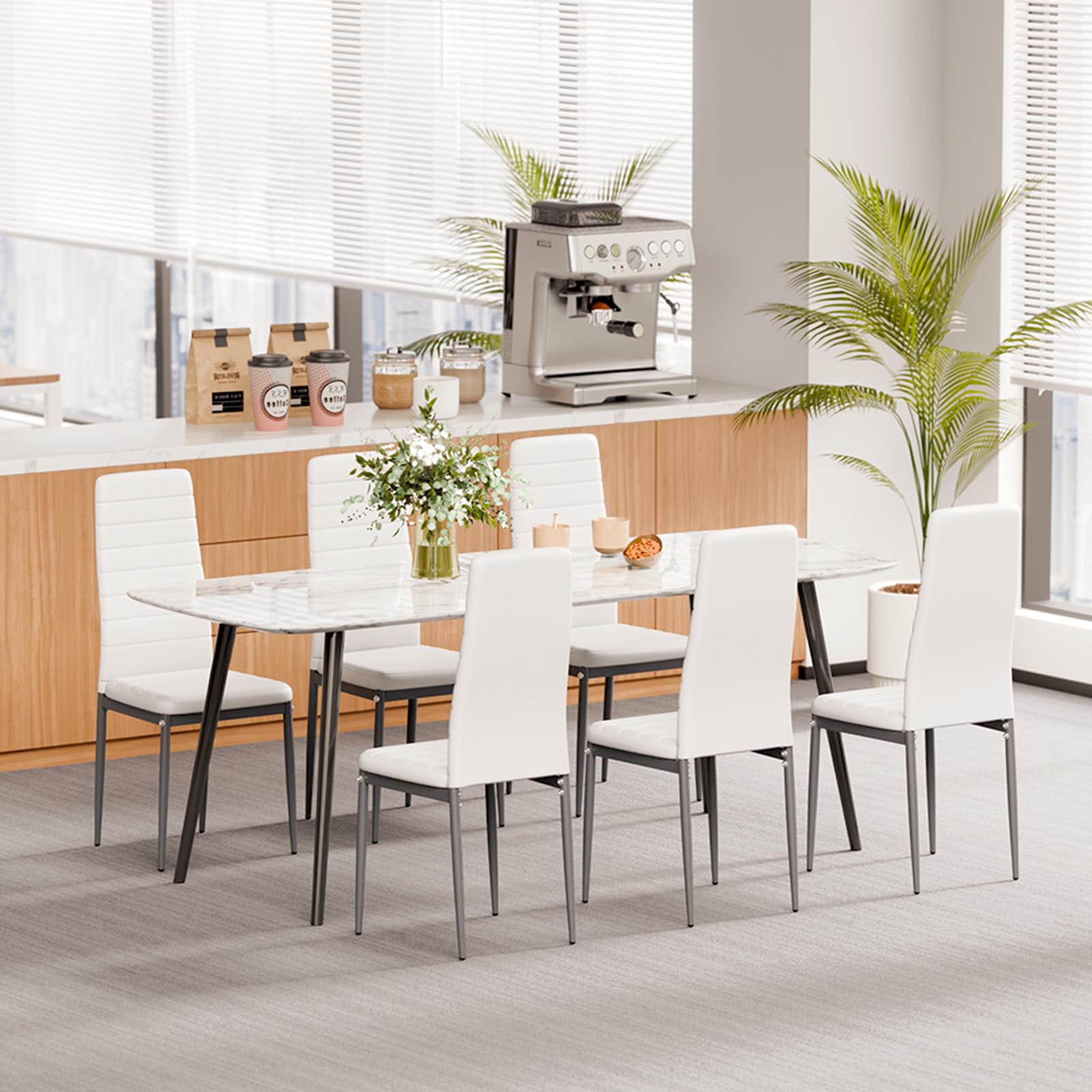 Upholstered Dining Chairs Set of 6 with Metal Legs