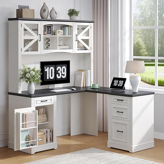 72" L-Shaped Executive Desk with Hutch and Storage Drawers