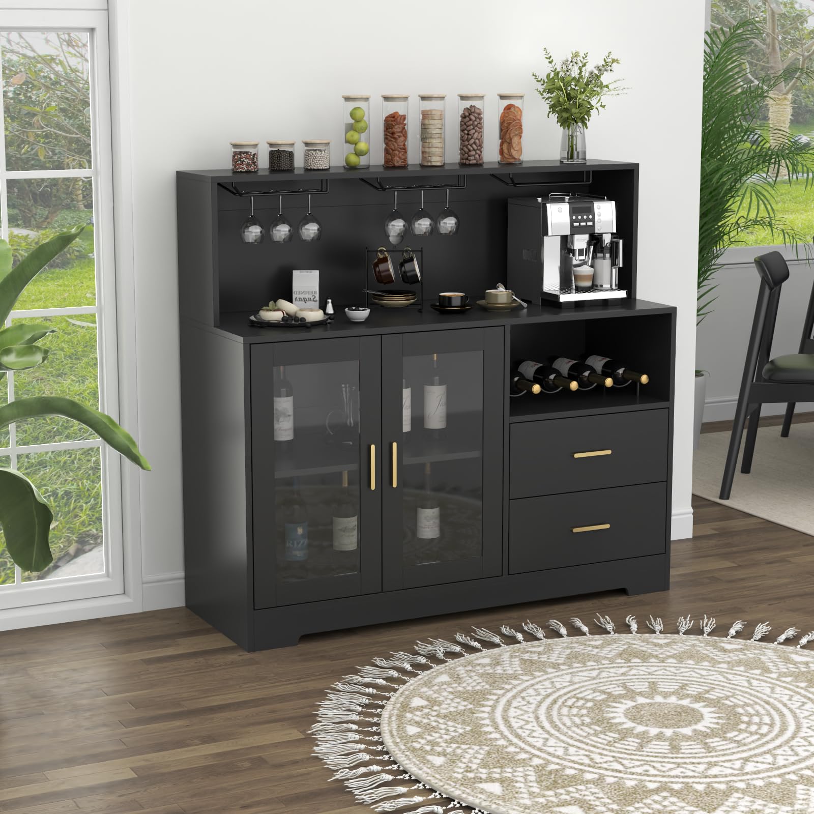 LED Bar Cabinet with Wine Rack Storage