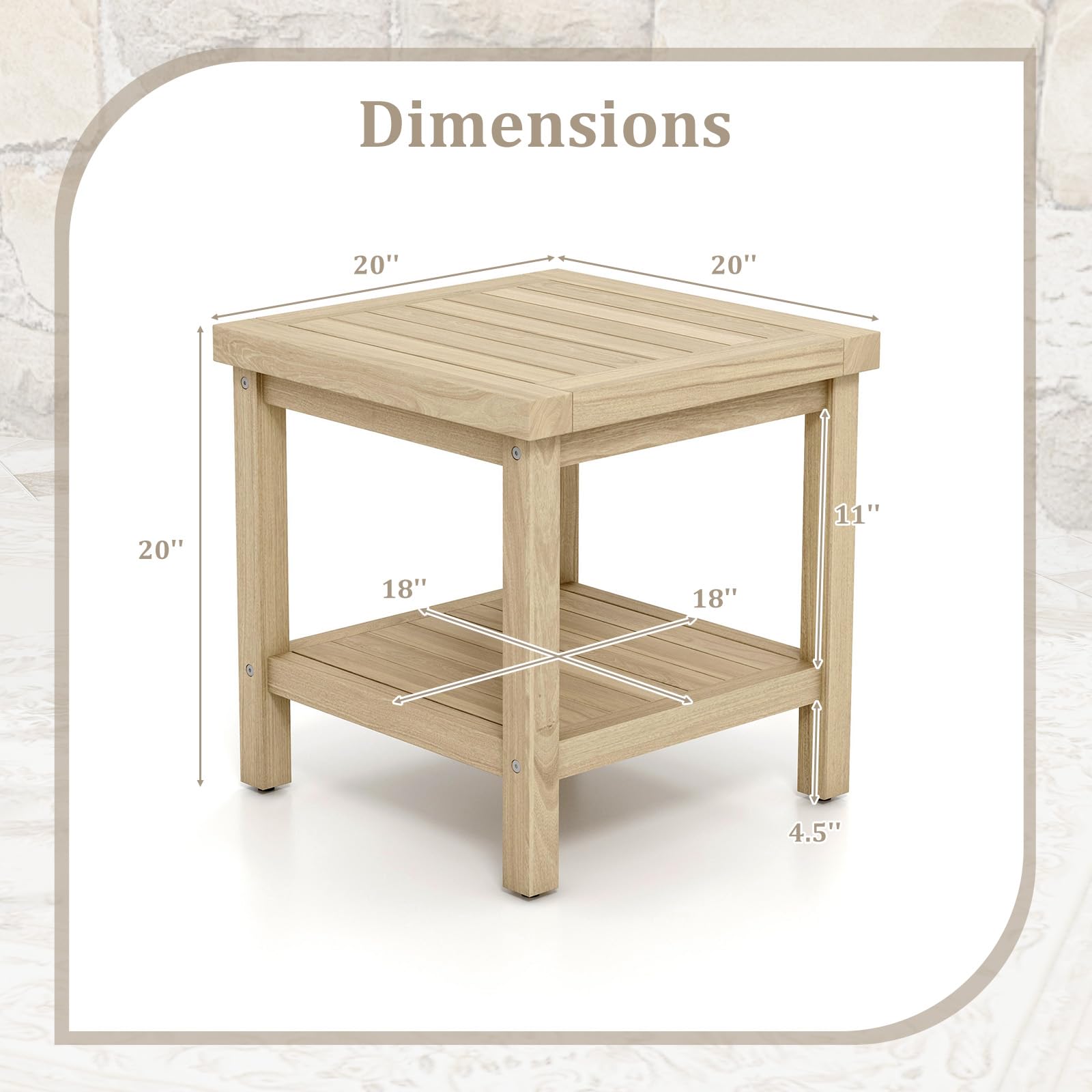 2-Tier Teak Wood Outdoor Side Table