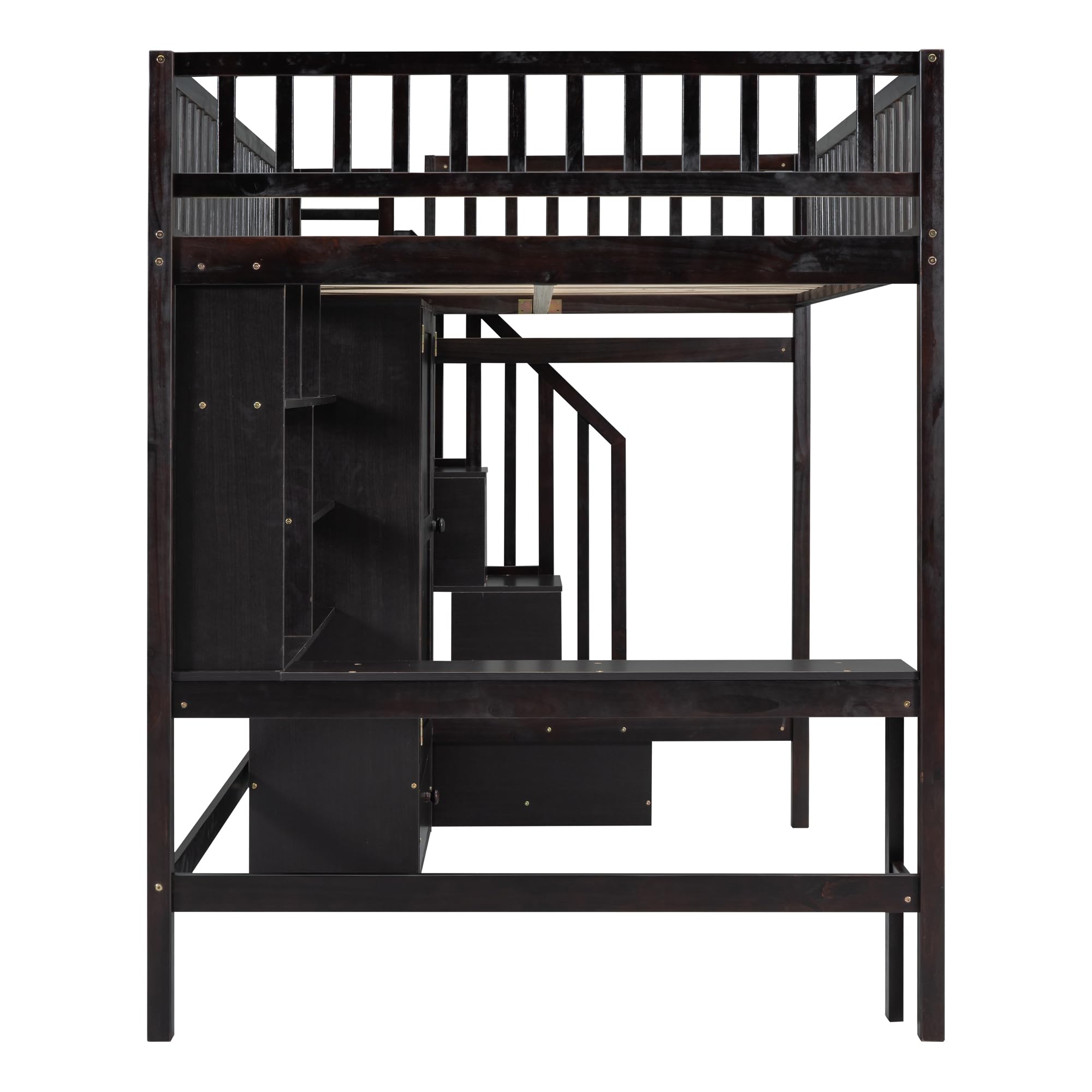 Full Size Loft Bed with Stairway, Wardrobe, Desk and Drawers