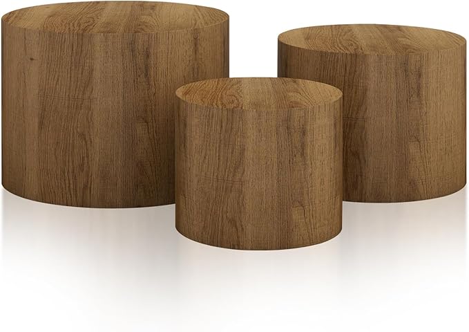 Nesting Coffee Table Set of 3 Round Wooden Tables