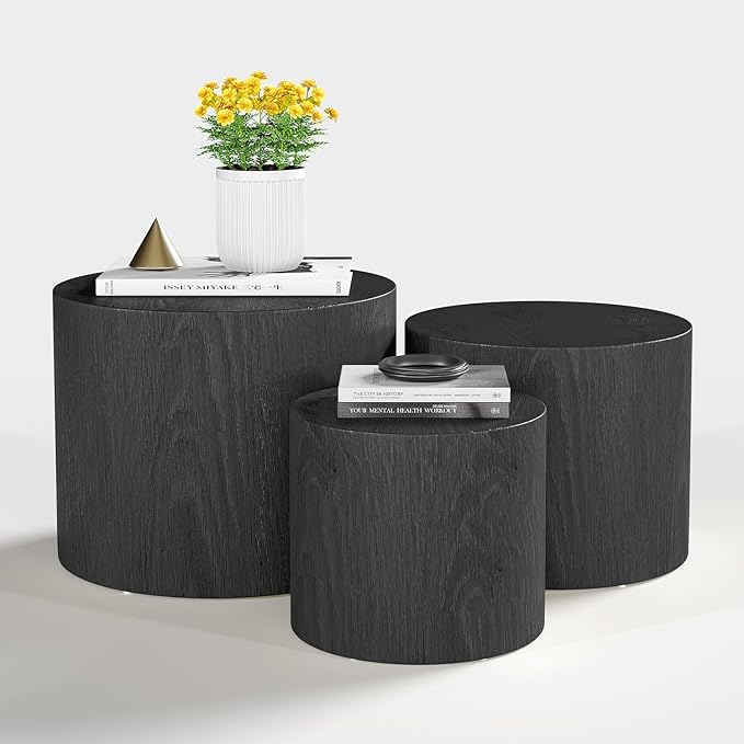 Nesting Coffee Table Set of 3 Round Wooden Tables