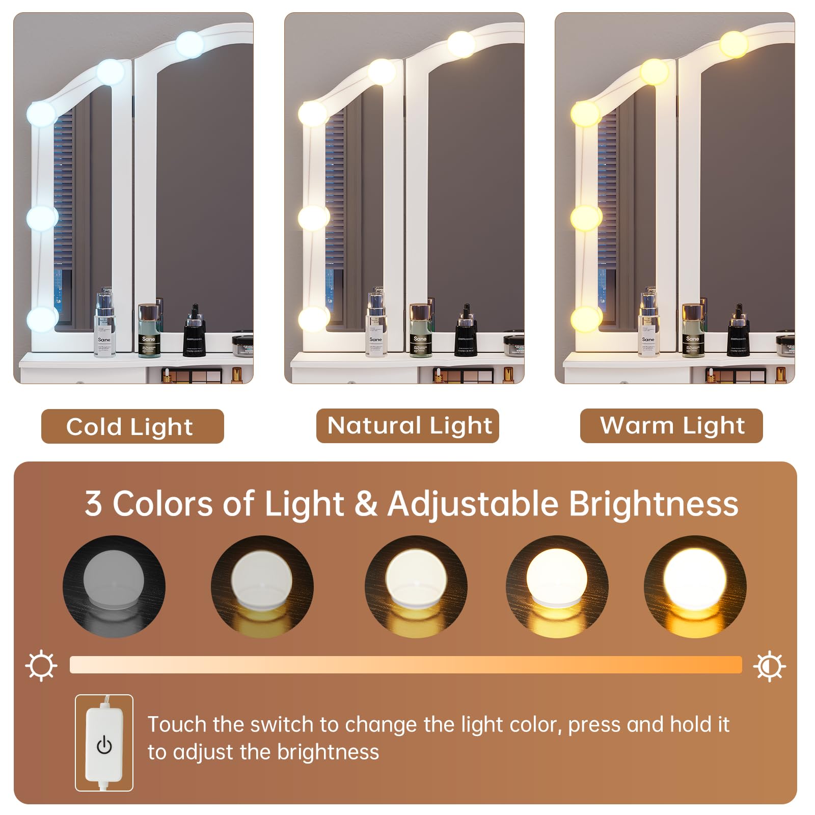 White Makeup Vanity with Lights and Charging Station