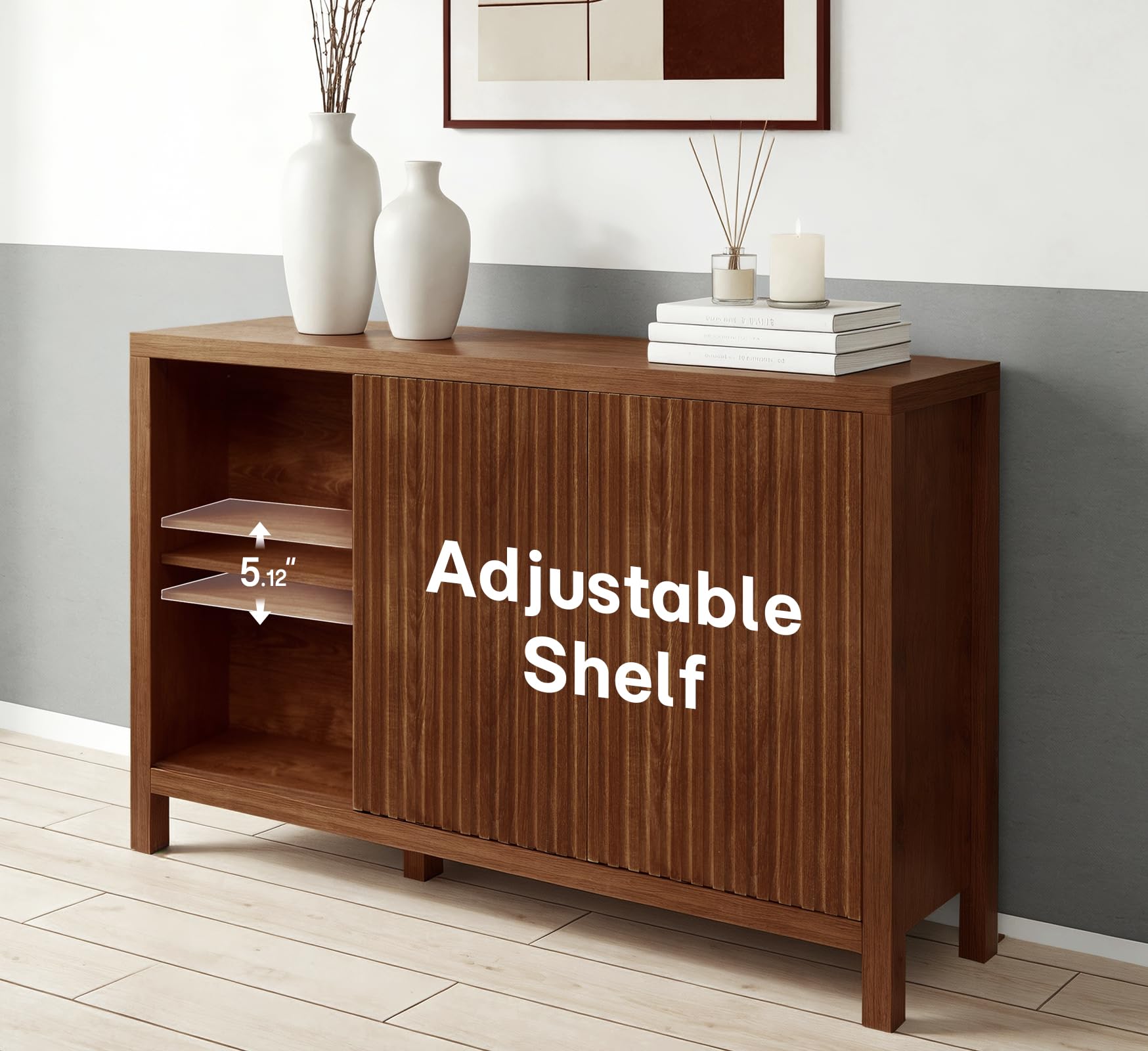 Fluted Sideboard Buffet Cabinet with Adjustable Shelves