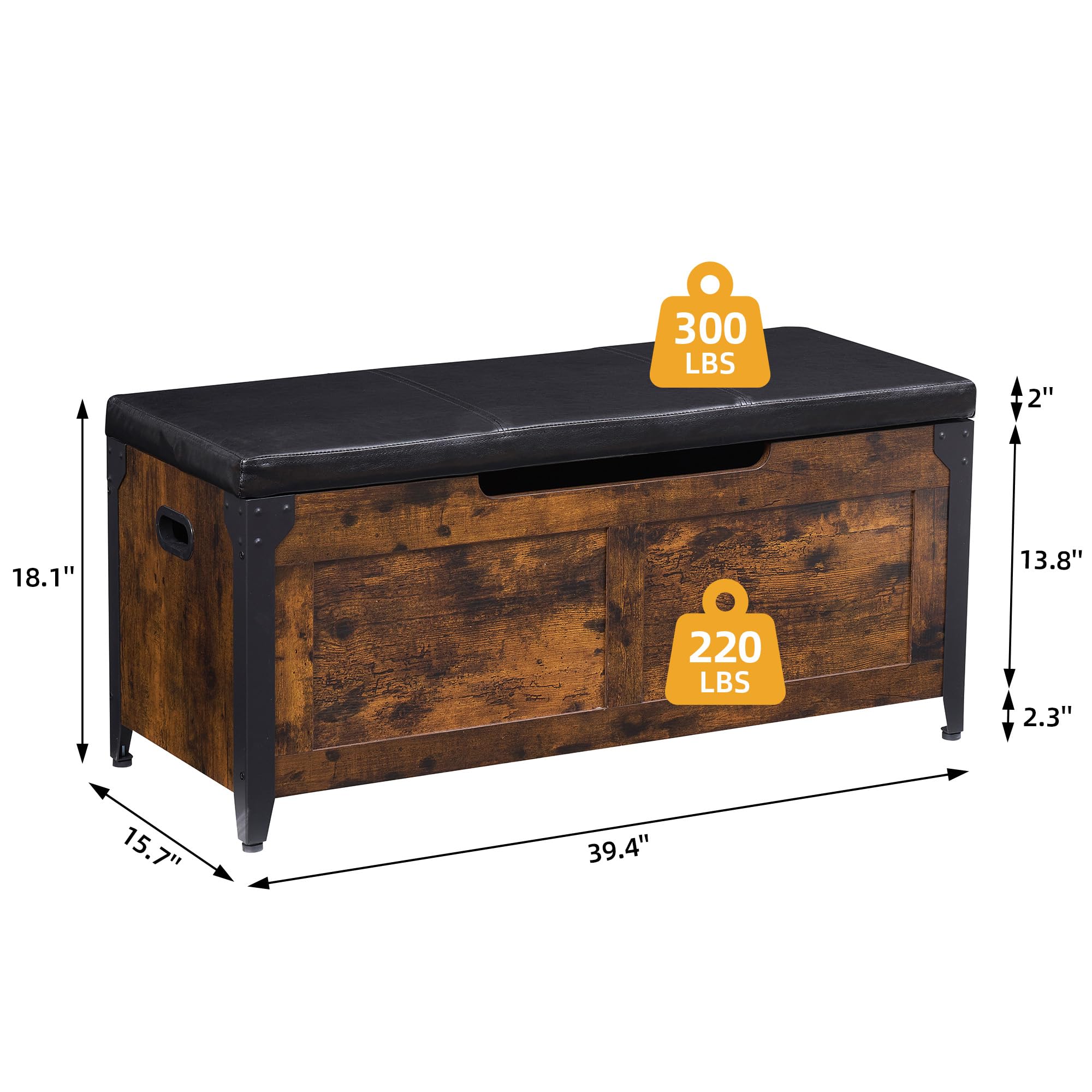 Wood Storage Chest Bench with Safety Hinge