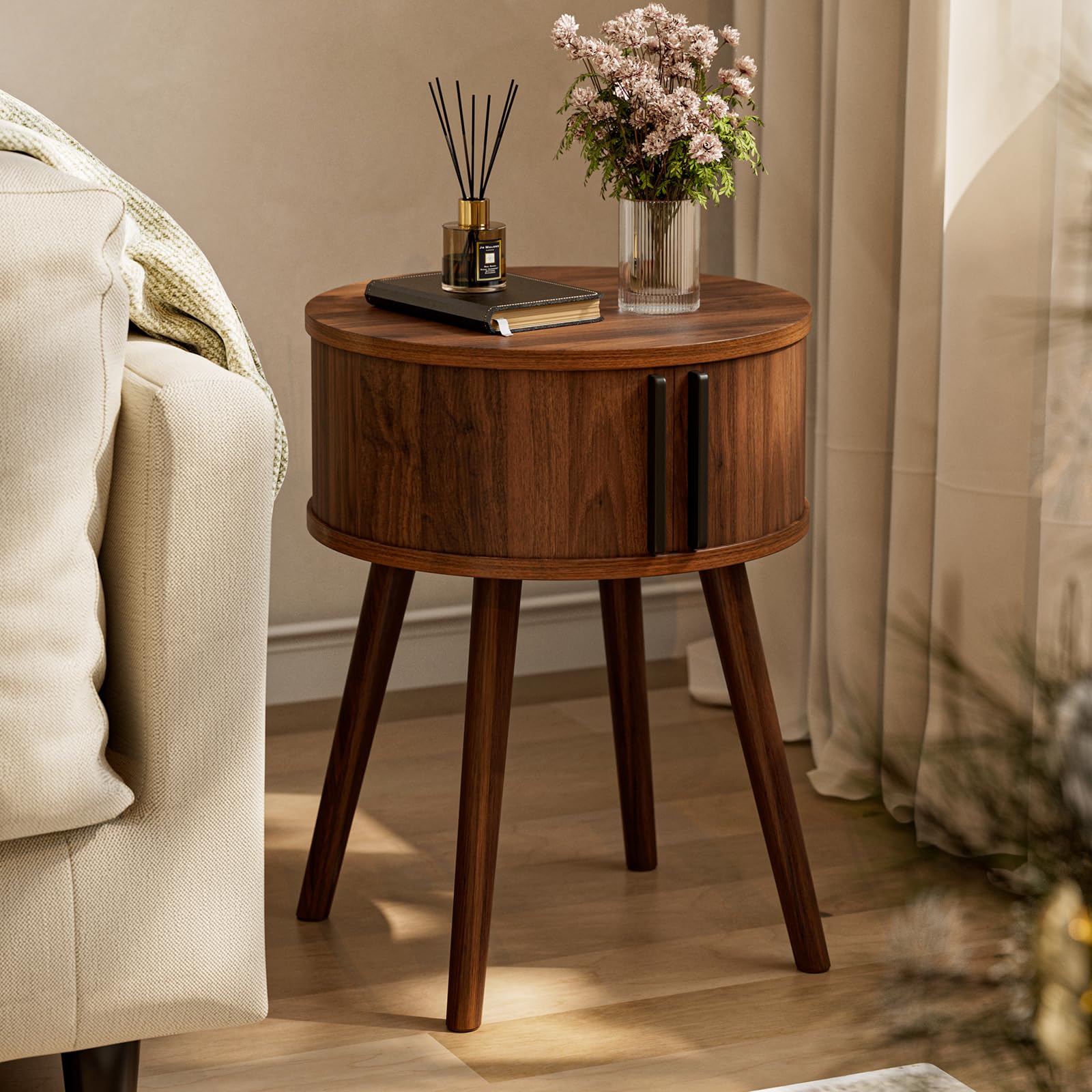 Side Table with Sliding Door Cabinet