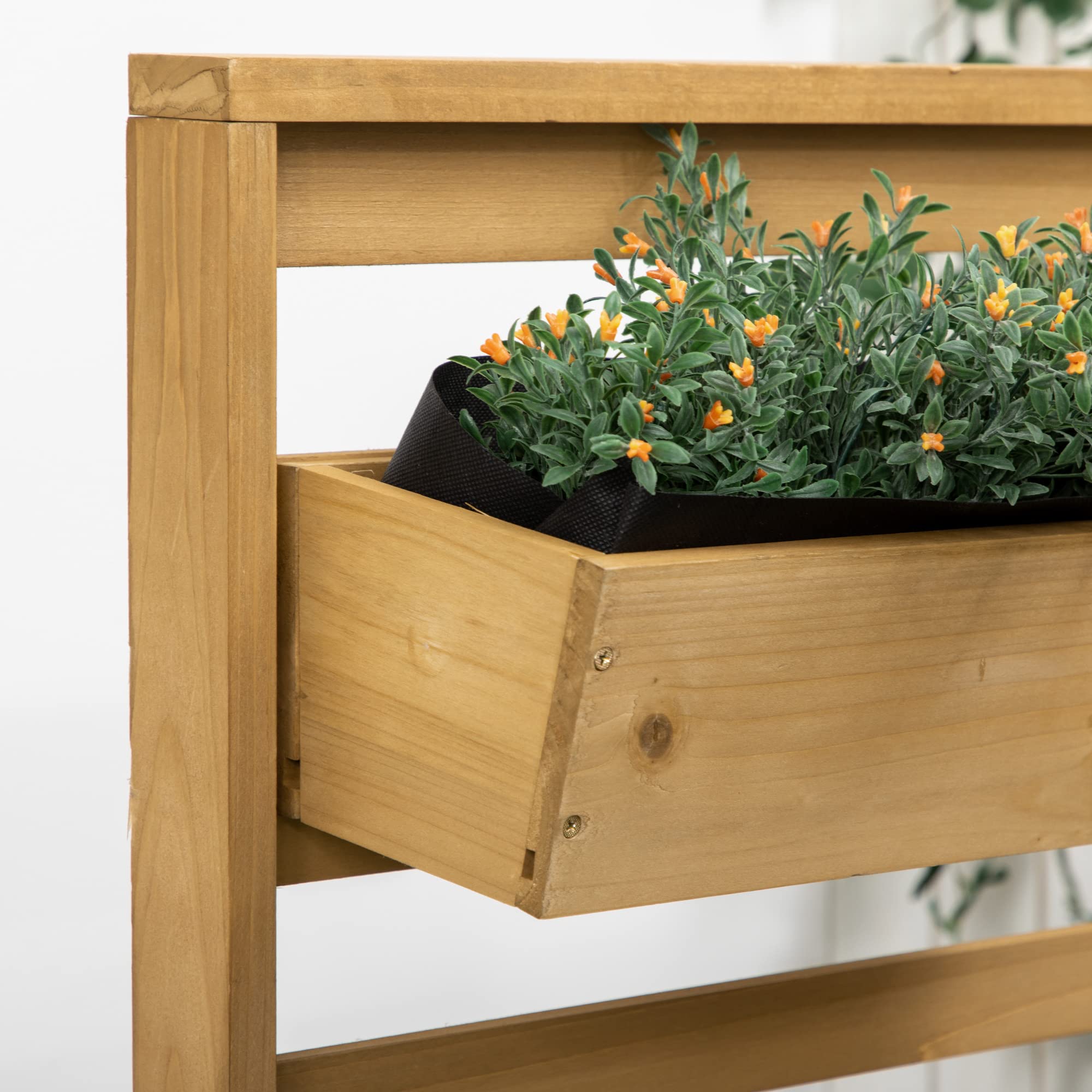 5-Tier Wooden Plant Trellis Stand with Hanging Planter Boxes