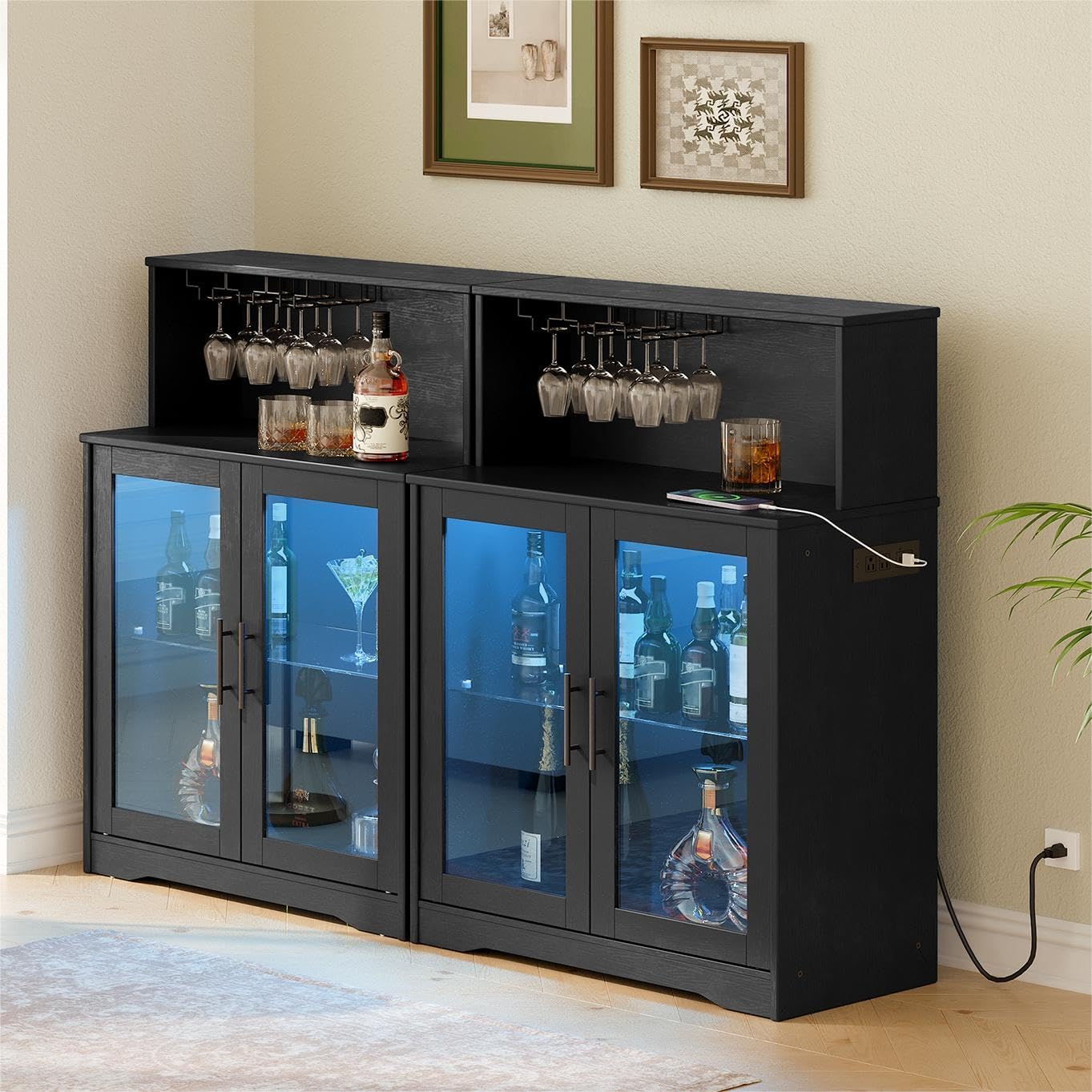 Wine Bar Cabinet with LED Light and Power Outlets