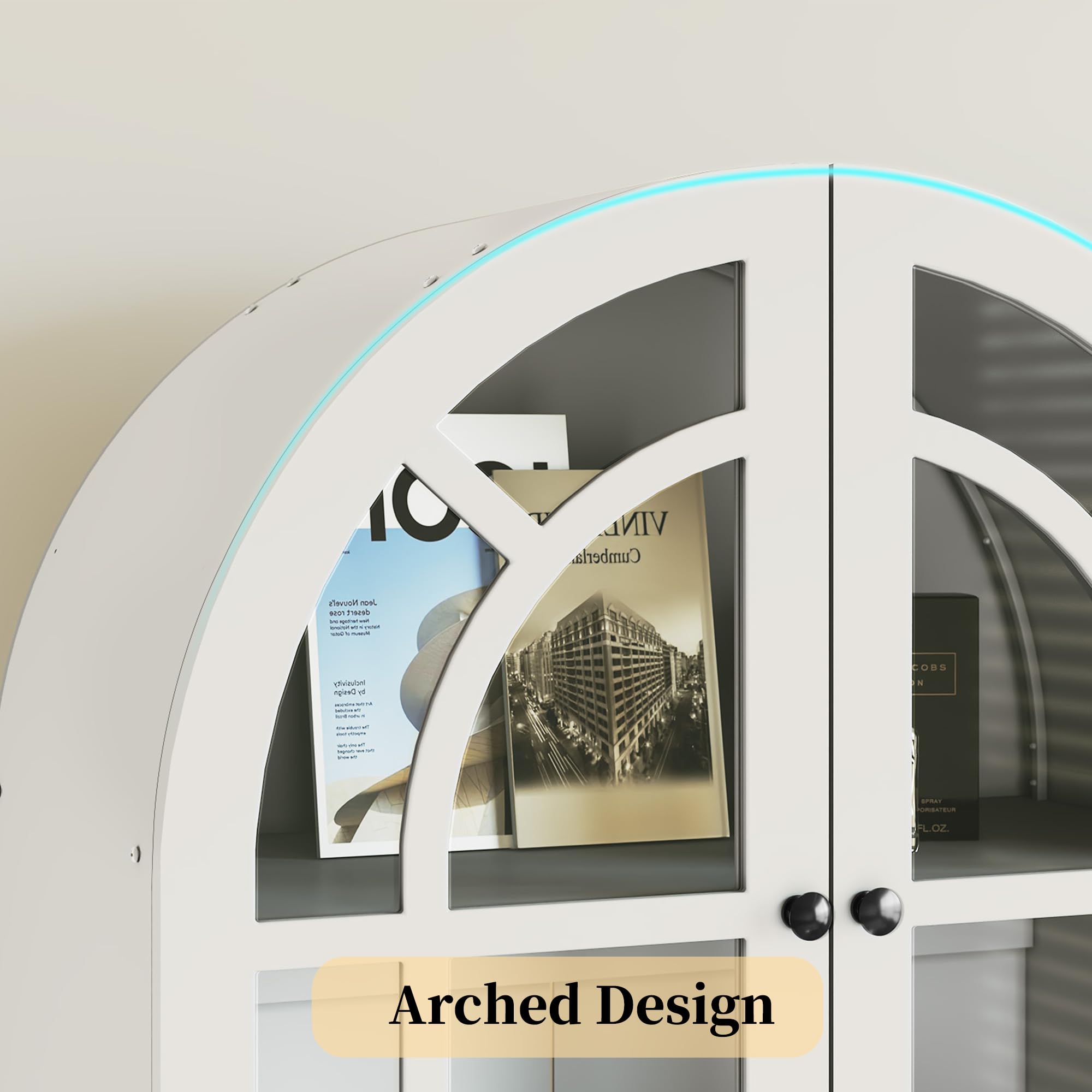Arched Cabinet with Glass Doors and Drawers