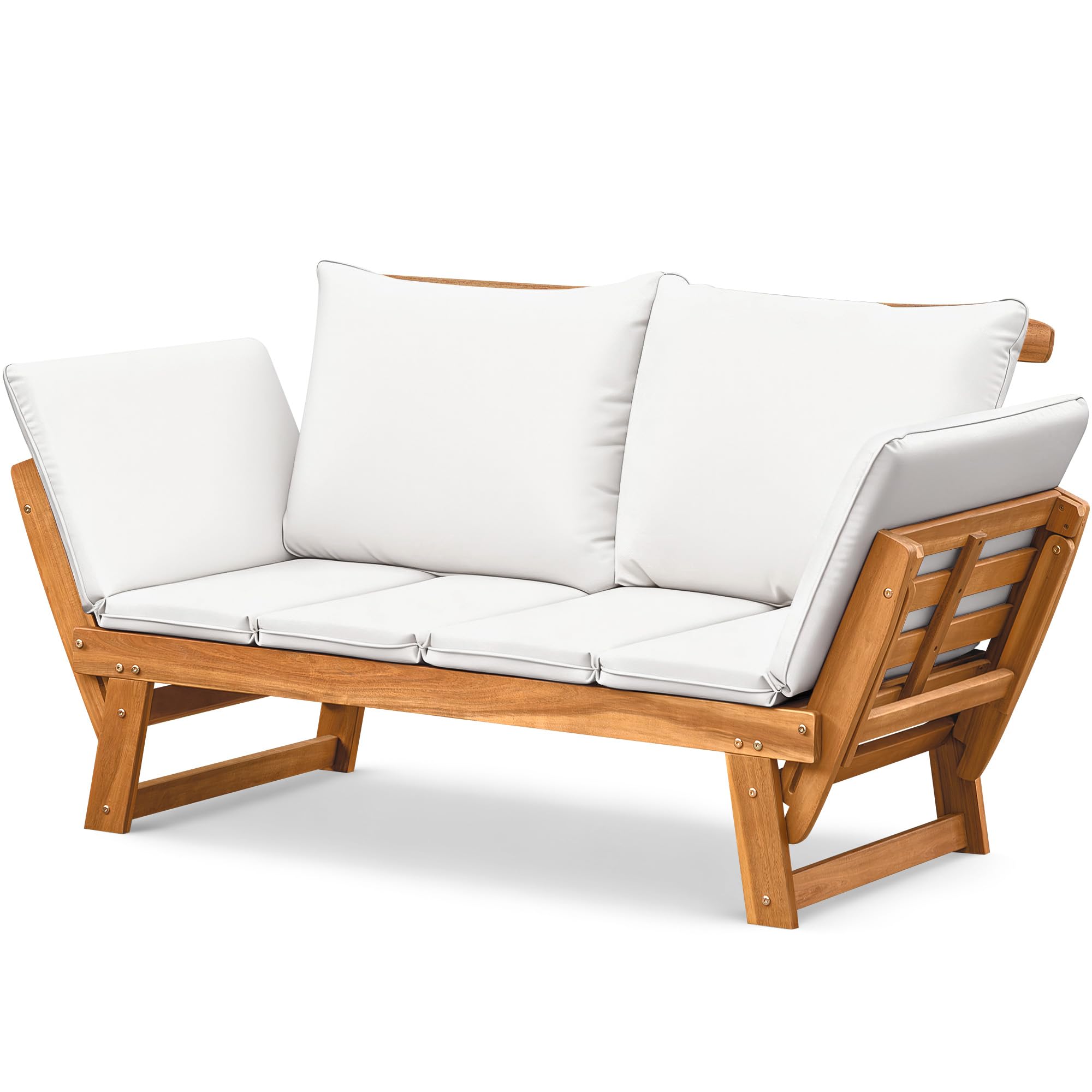 Outdoor Acacia Wood Loveseat with Adjustable Armrests