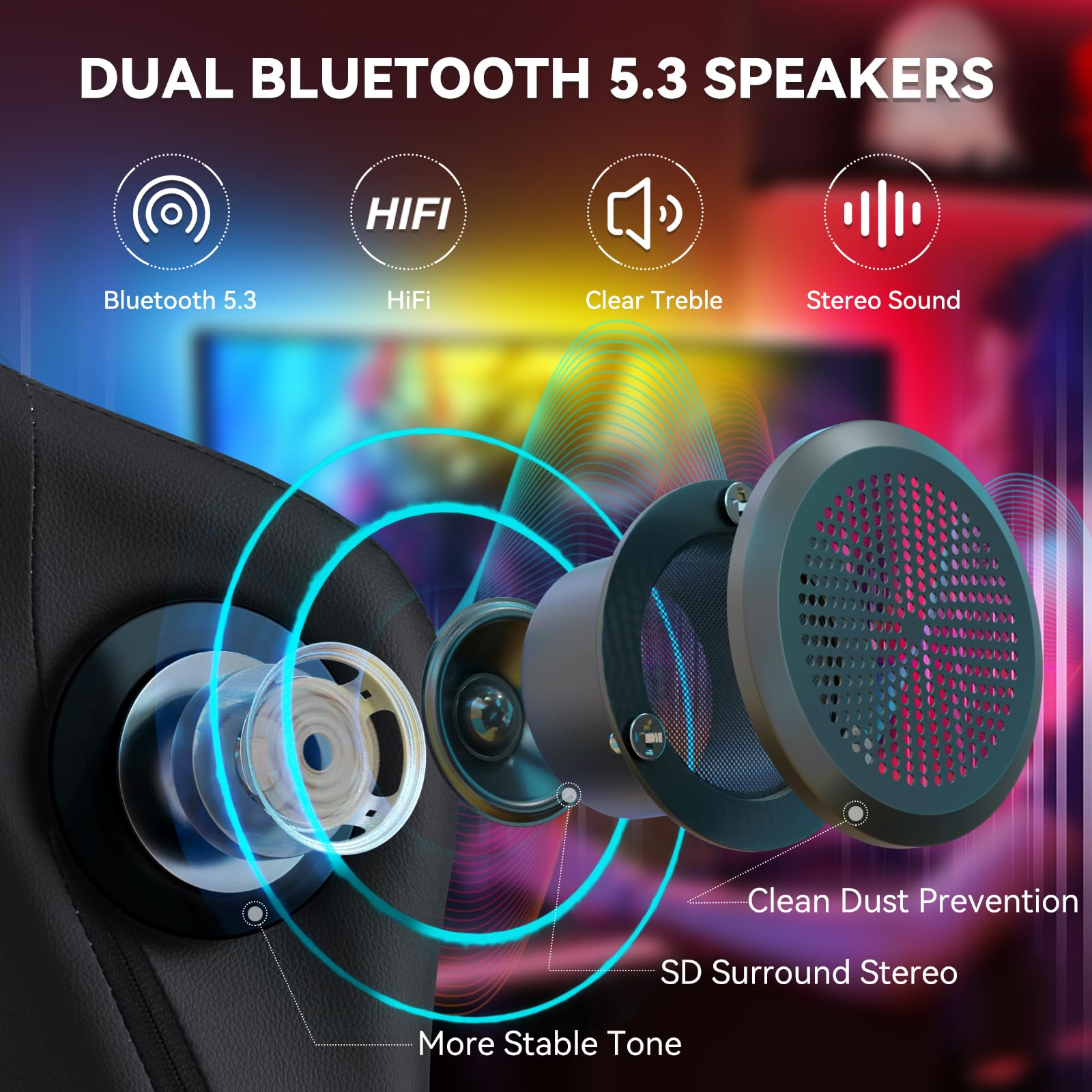 Bluetooth Gaming Chair with Massage and Footrest