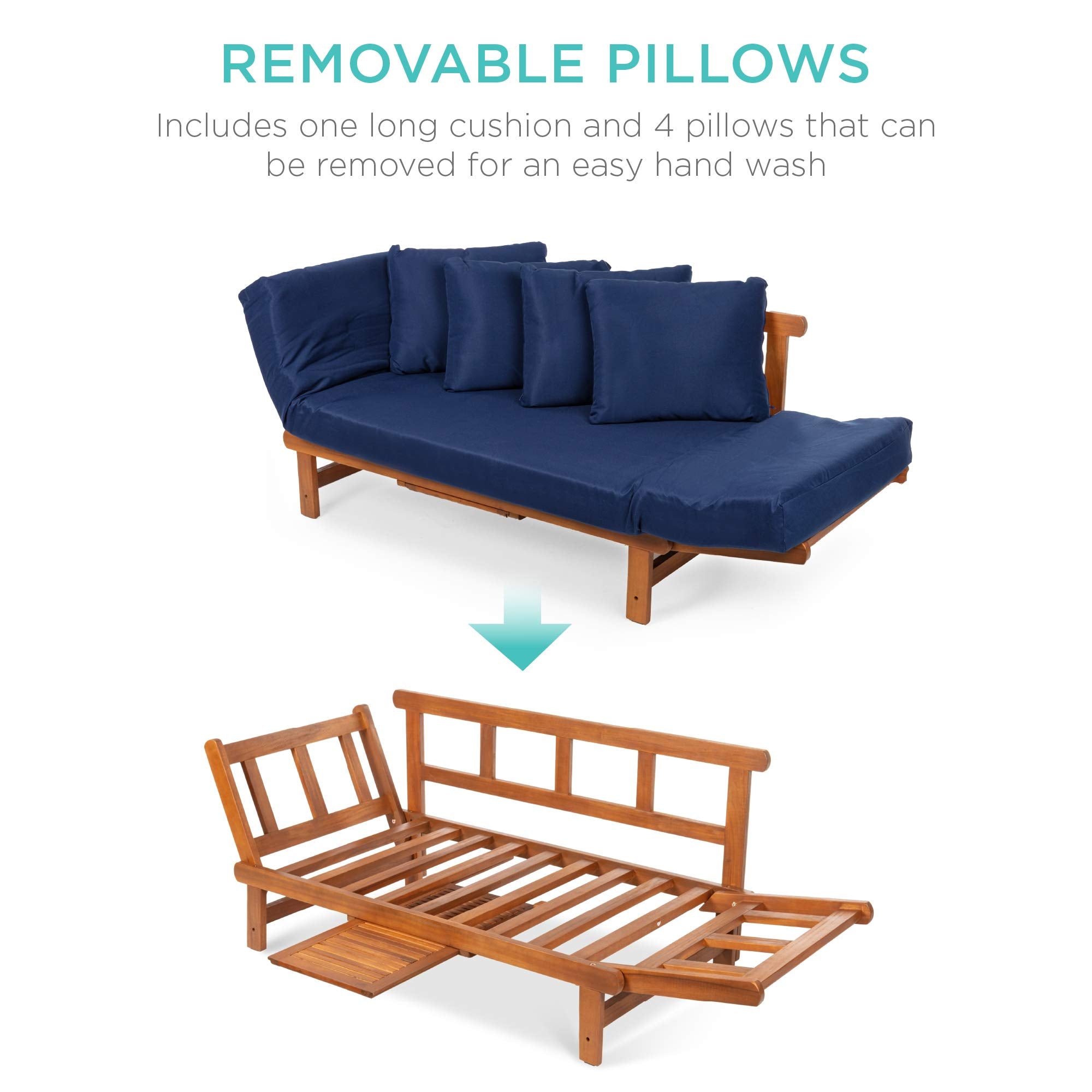 Outdoor Convertible Acacia Wood Futon Sofa