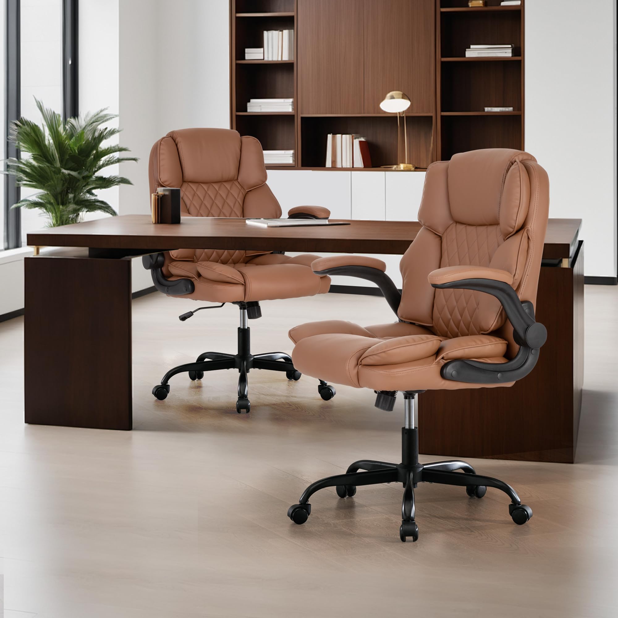 Executive Leather Office Chair with Flip-Up Arms