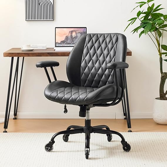 Ergonomic Office Chair Lumbar Support Brown Leather