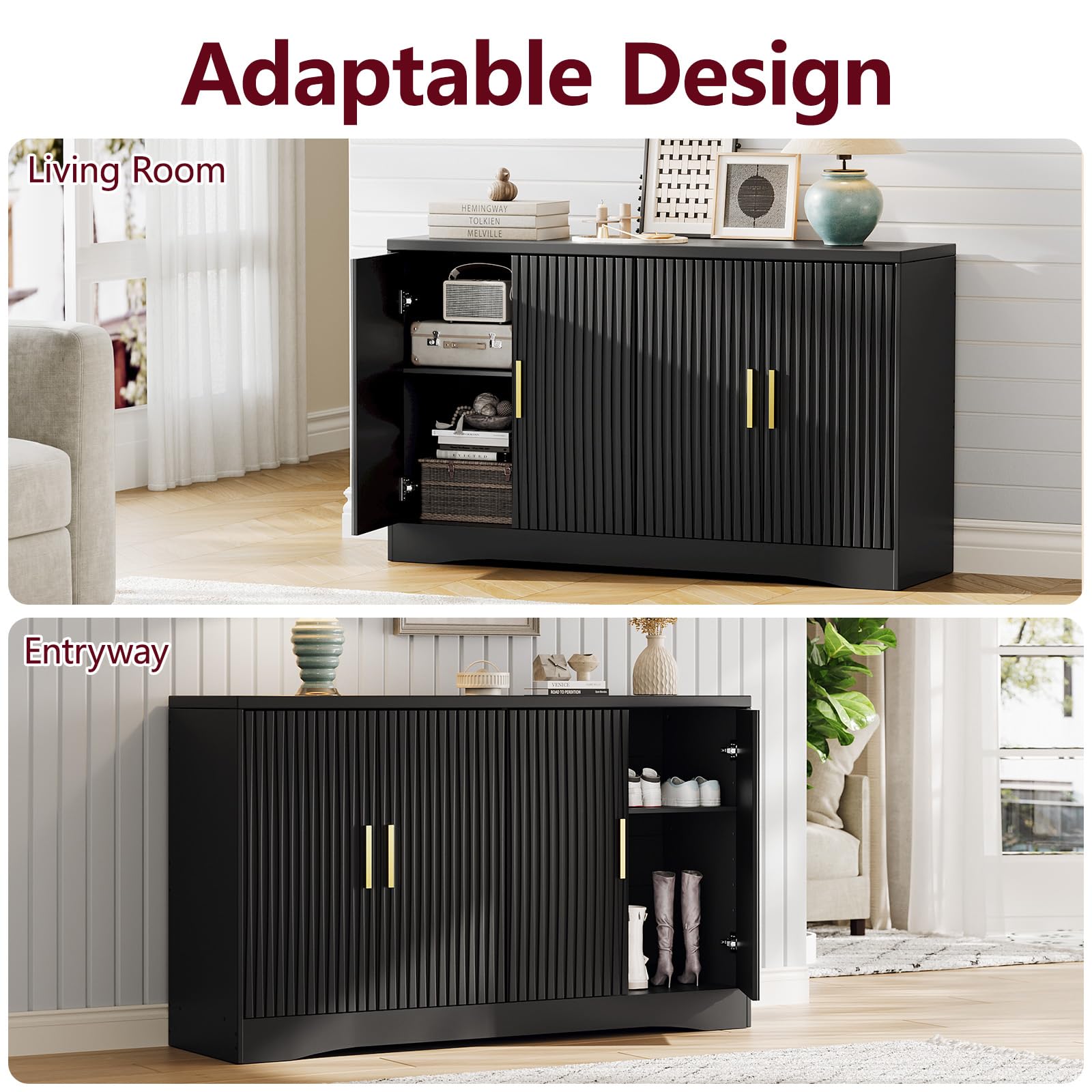 55" Modern Fluted Sideboard Buffet Cabinet