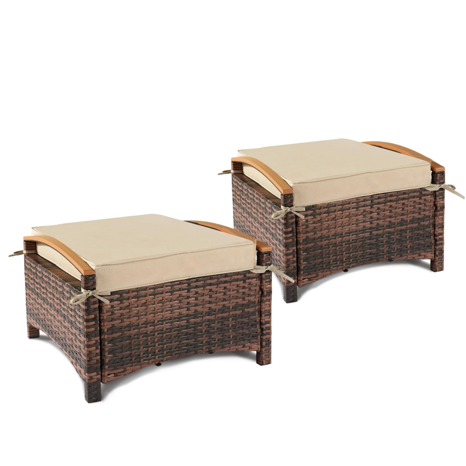 Wicker Outdoor Ottoman Set with Removable Cushions