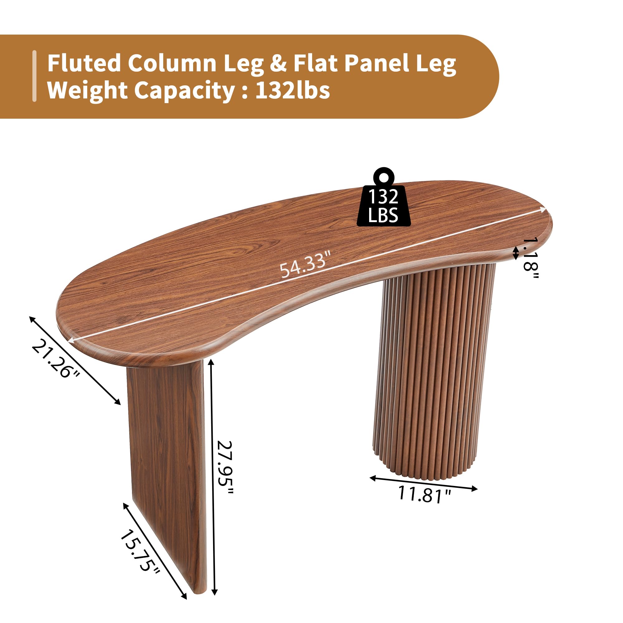 Curved Wooden Computer Desk with Fluted Legs