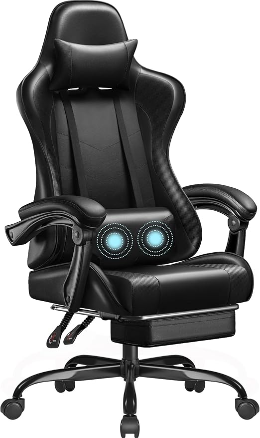 Ergonomic Gaming Chair with Footrest and Massage Lumbar Support
