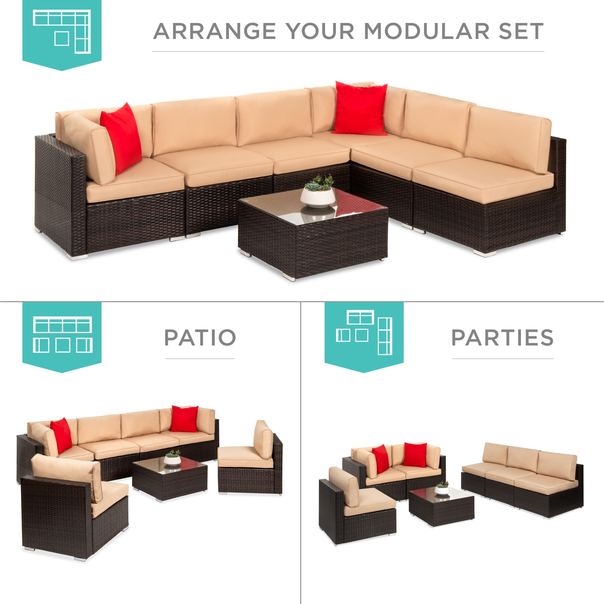 7-Piece Modular Wicker Patio Sectional Set