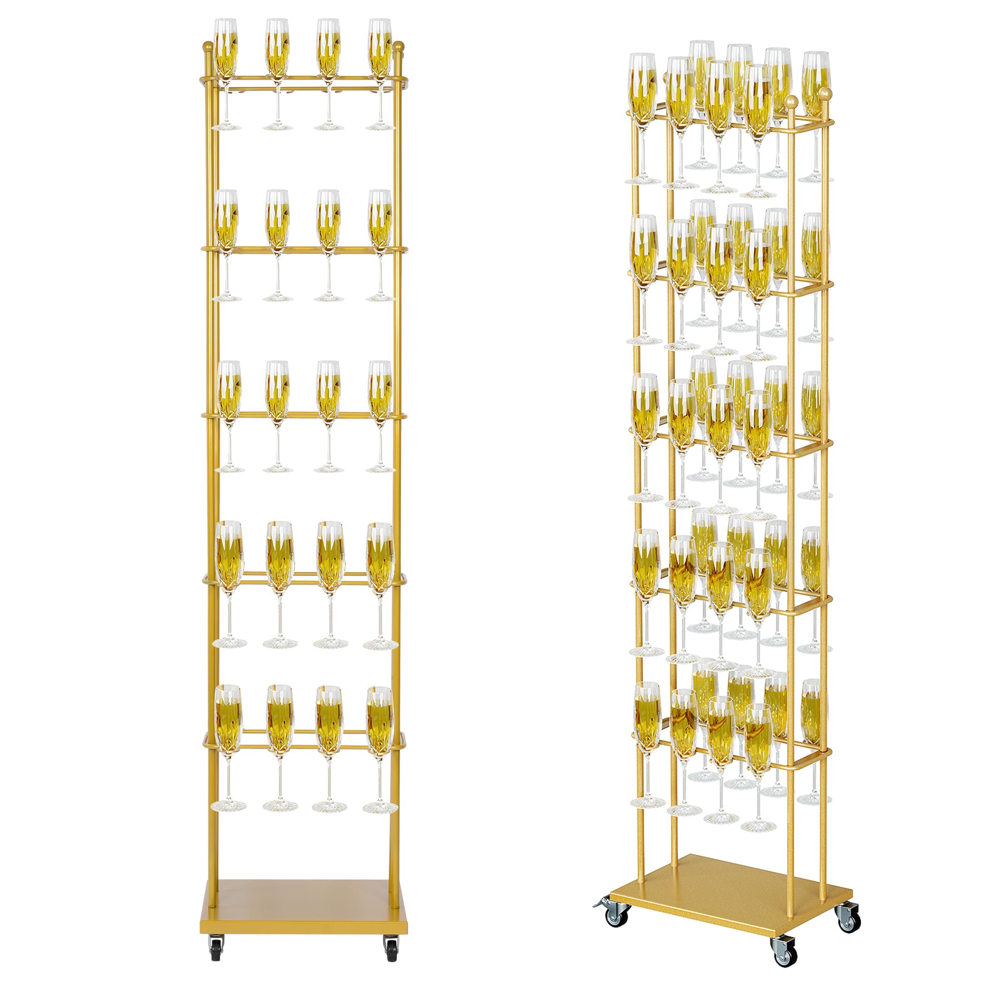 5-Tier Champagne Glass Holder Stand with Wheels