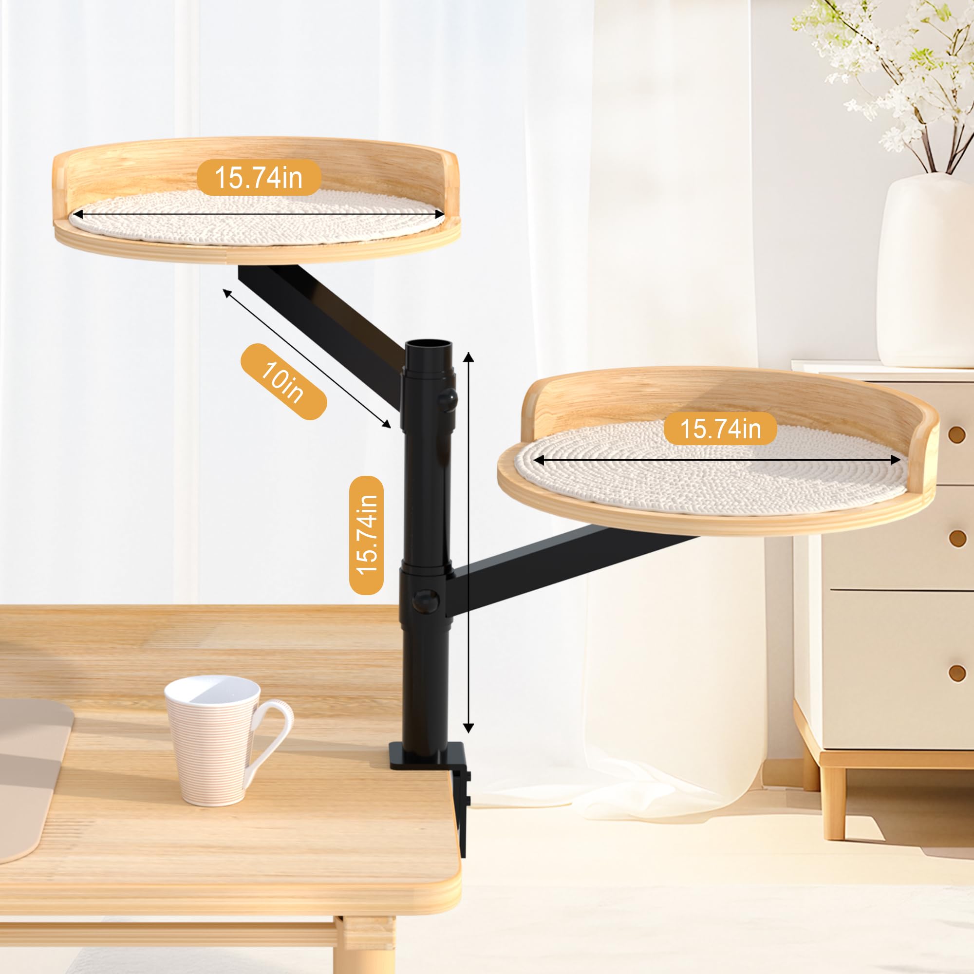 Double Cat Desk Bed - 360° Rotating Height Adjustable