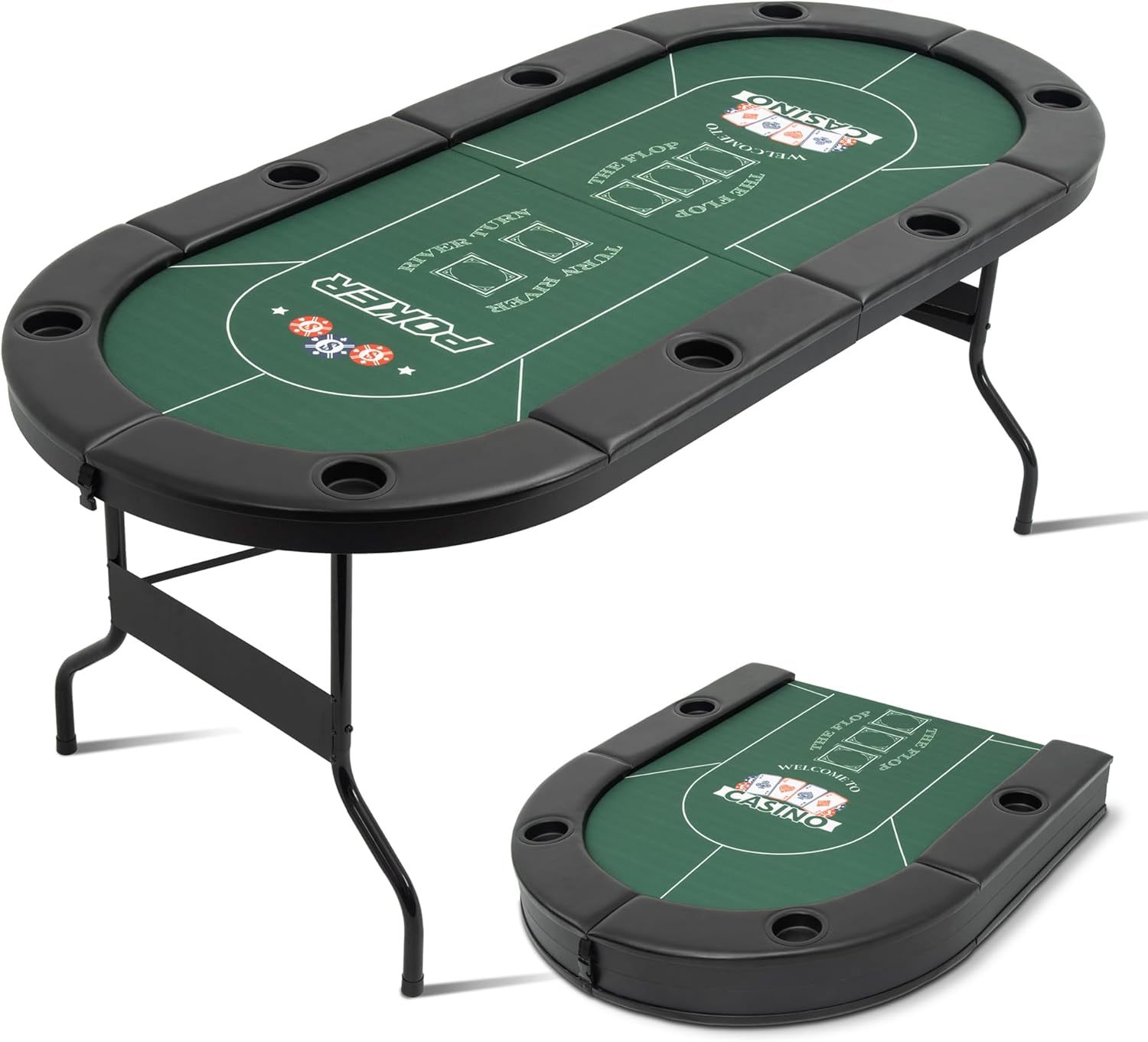 8 Player Folding Poker Table with Cup Holders