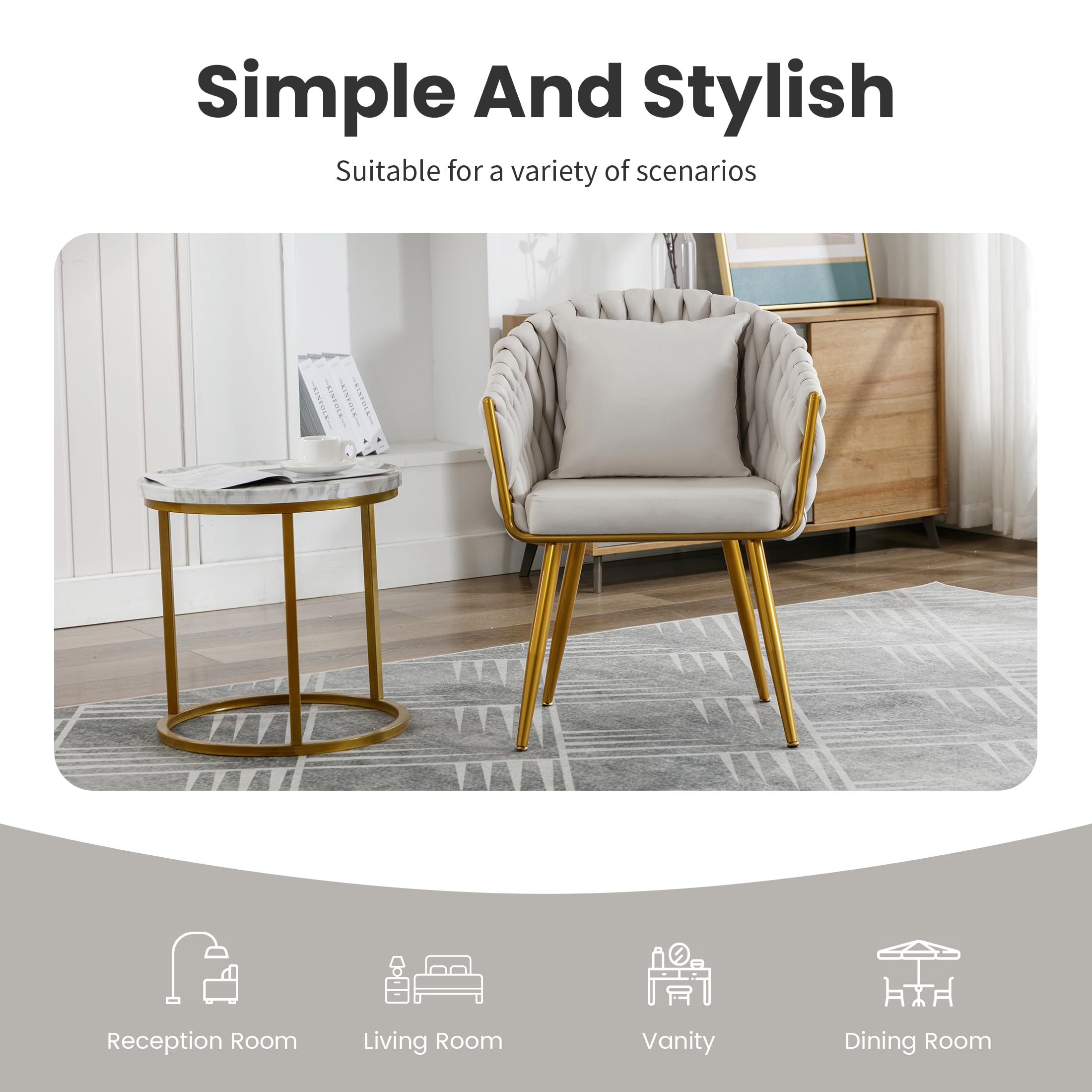 Woven Dining Chair with Gold Metal Legs