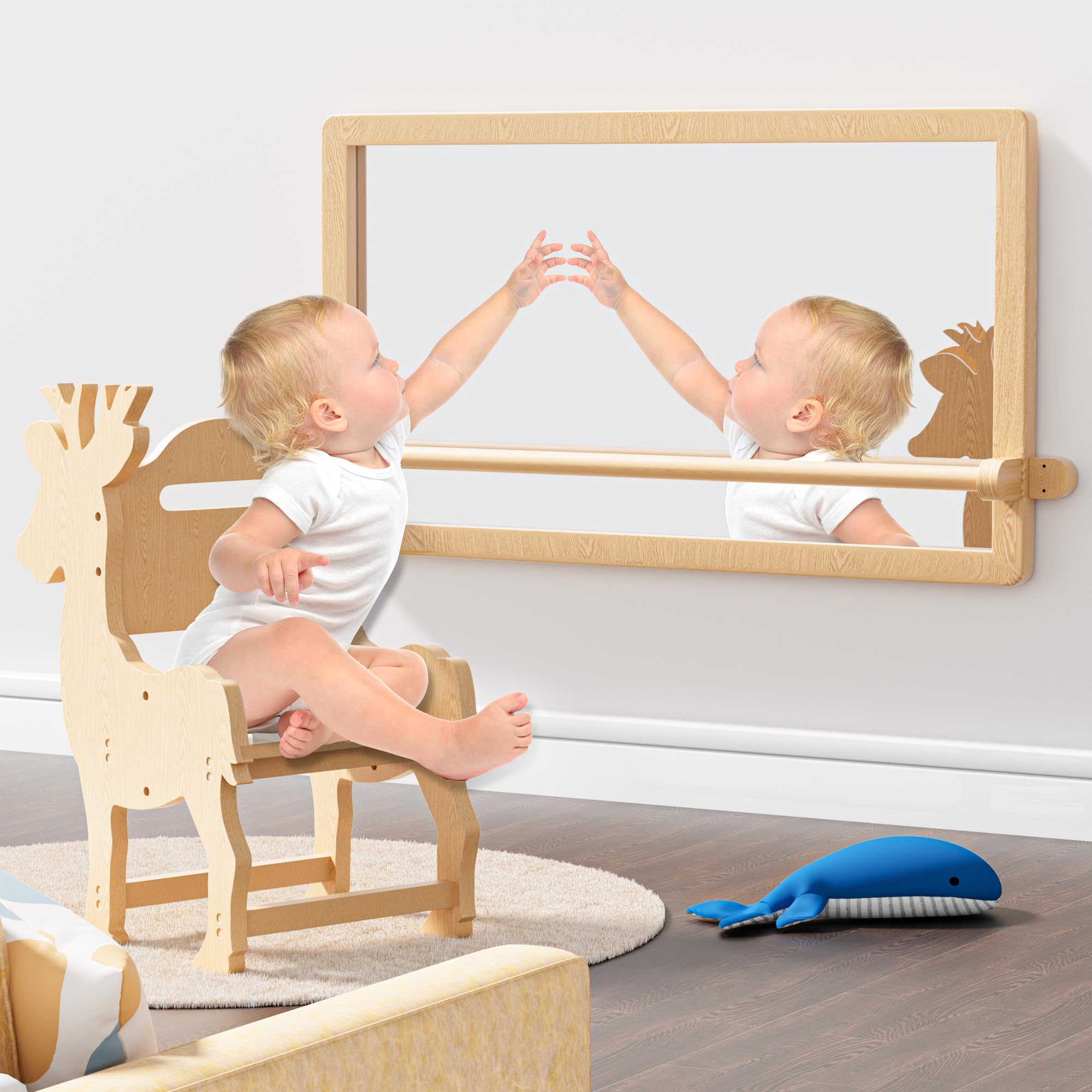 Montessori Baby Mirror with Pull-Up Bar